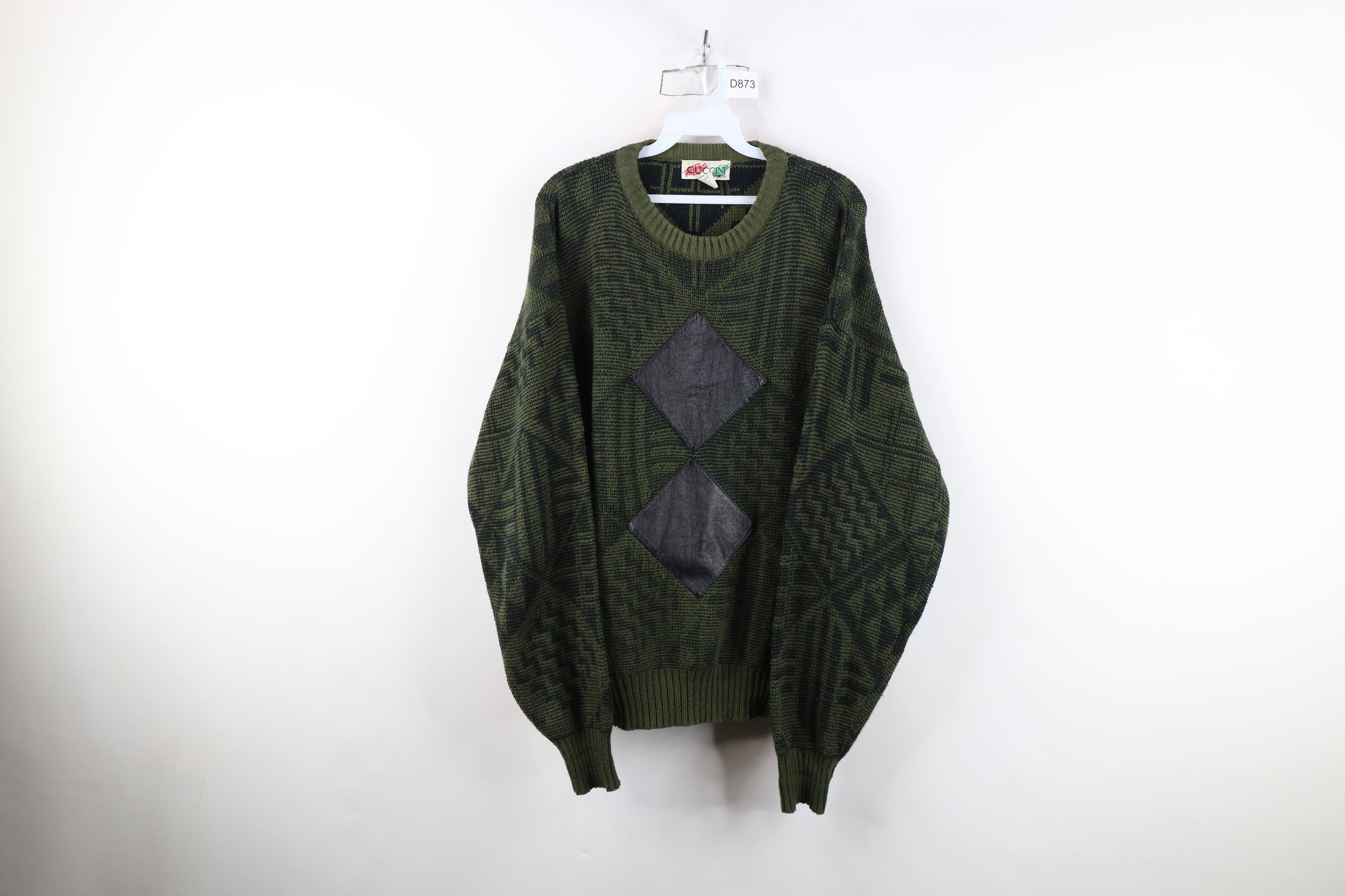 Vintage Vintage 90s Streetwear Patch Diamond Knit Sweater Green Size US M / EU 48-50 / 2 - 1 Thumbnail
