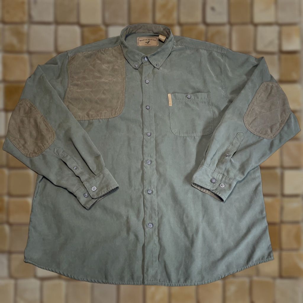 Olive VINTAGE North River Outfitters Shirt Mens XL Olive Green Button Up Elbow Patches Size US XL / EU 56 / 4 - 1 Thumbnail