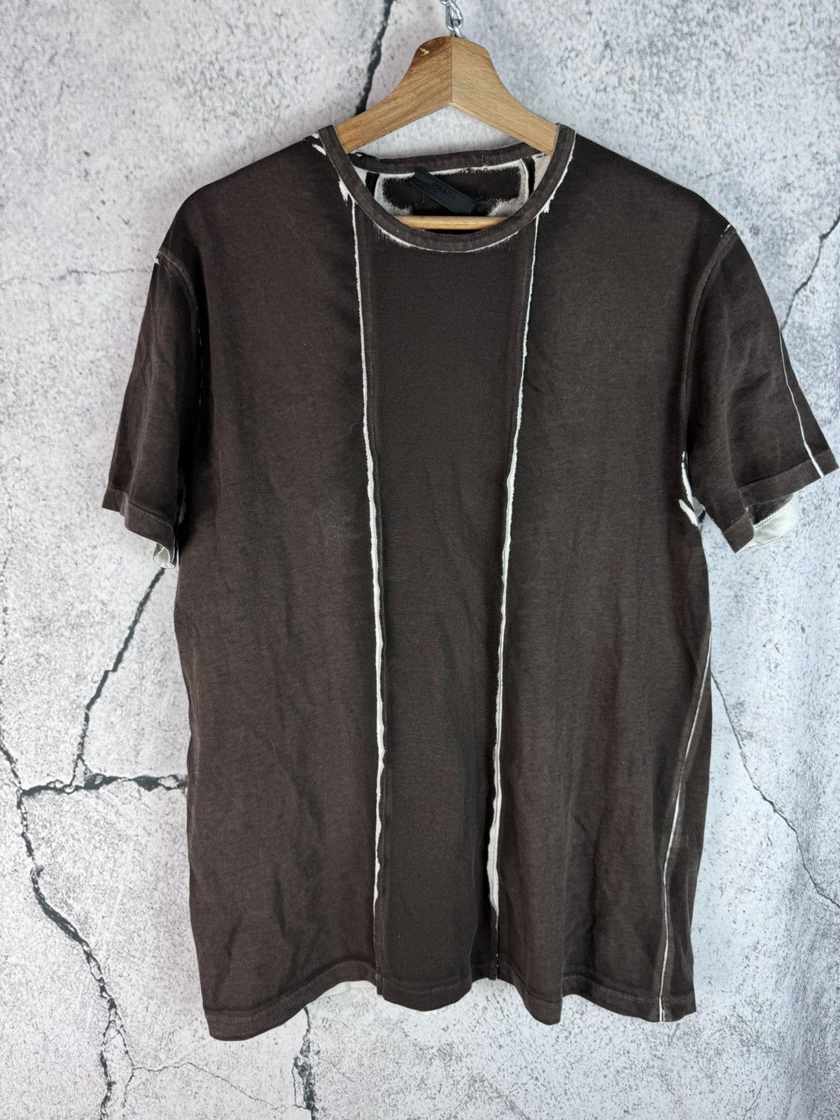 image of Brown Hype T-Shirt Tee Prada Triangle Logo Logo, Men's (Size Large)