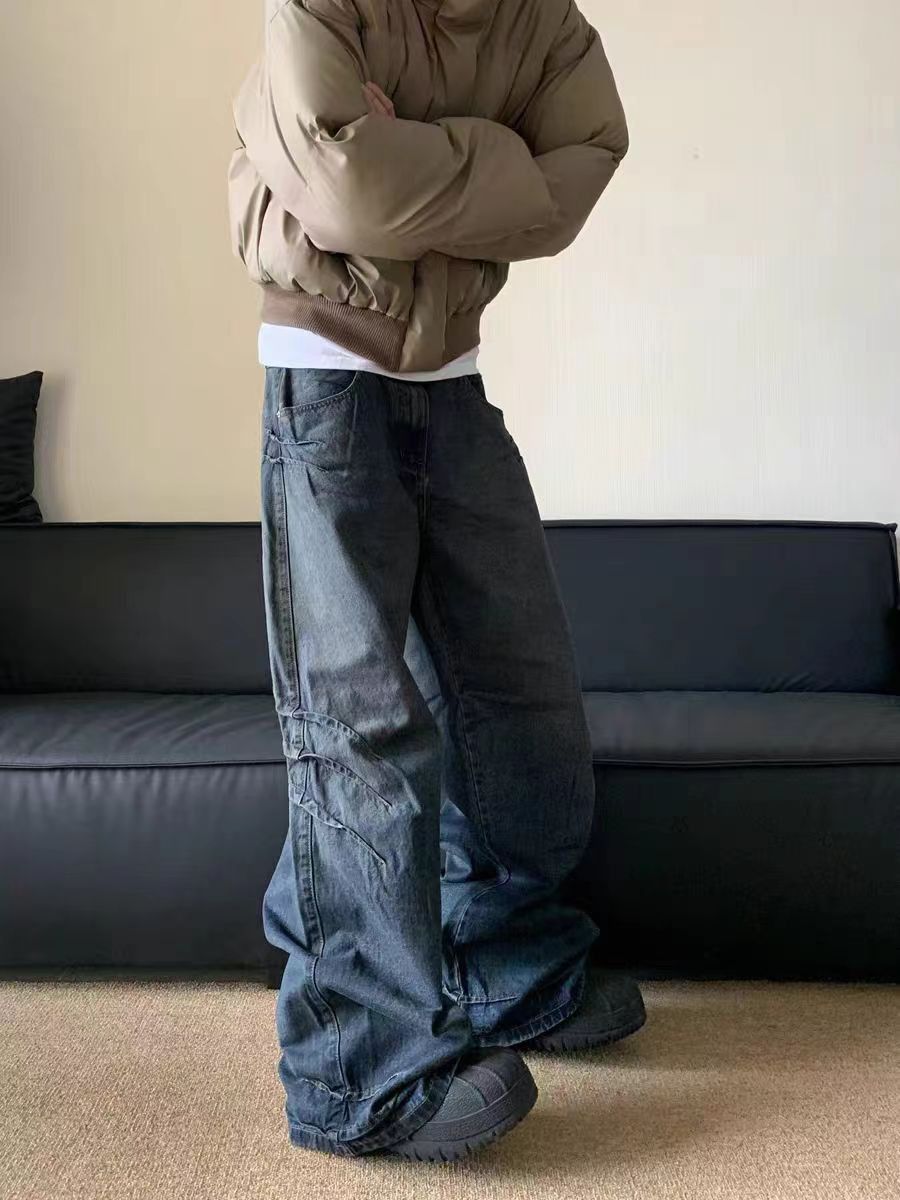 Jean Washed Faded Blue Patchwork Stereo Relaxed Jeans Size US 32 / EU 48 - 1 Thumbnail