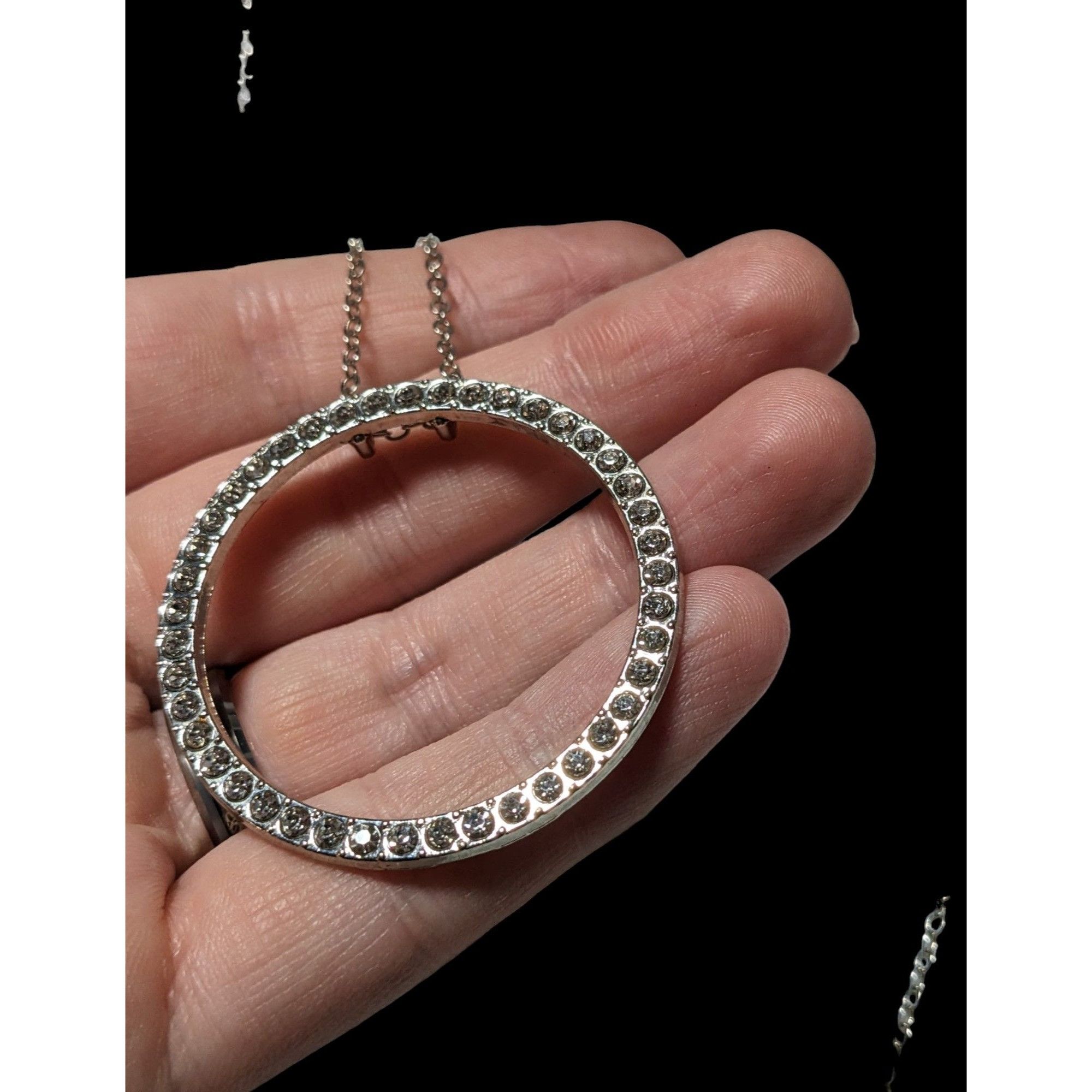 Other Silver Rhinestone Open Circle Pendant Necklace Size ONE SIZE - 4 Thumbnail