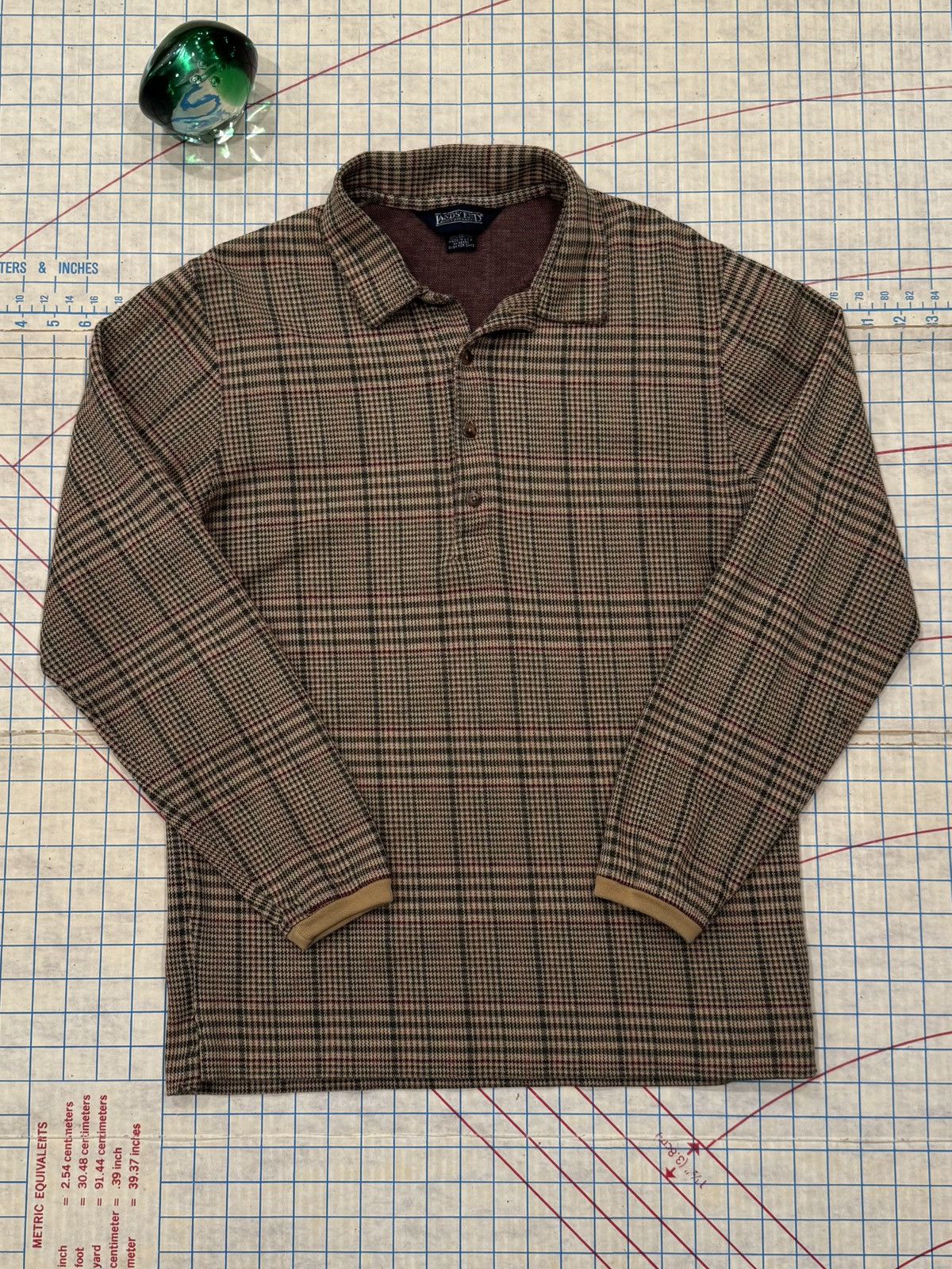 Lands' End Vintage Lands End Long Sleeve Polo Shirt Brown Checkered Size US M / EU 48-50 / 2 - 5 Thumbnail
