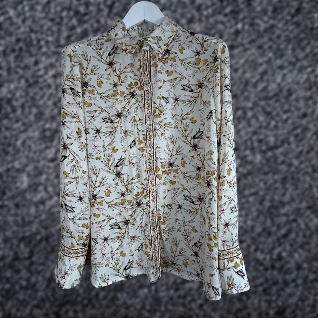 Vintage Max Studio London Womens Floral Long Sleeve Button Down Shirt Blouse XL White Size XL / US 12-14 / IT 48-50 - 1 Thumbnail