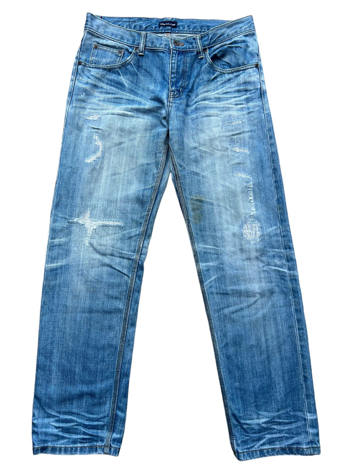 Japanese Brand Bit Blue Patchwork Distressed Faded Denim Blue 34x31 Size US 34 / EU 50 - 2 Thumbnail