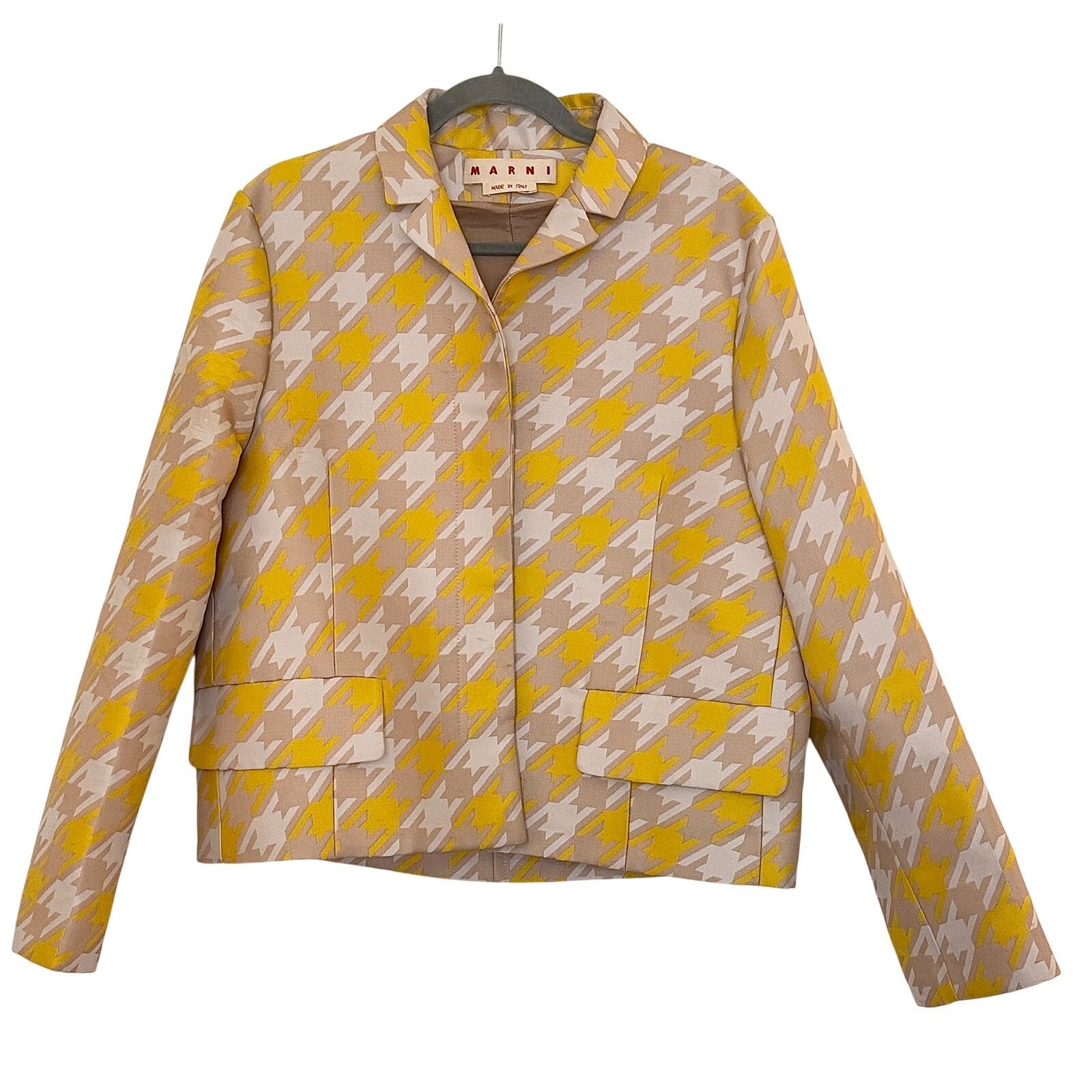 Marni Marni Yellow Polyester Houndstooth Hidden Buttons Blazer Size M / US 6-8 / IT 42-44 - 1 Thumbnail