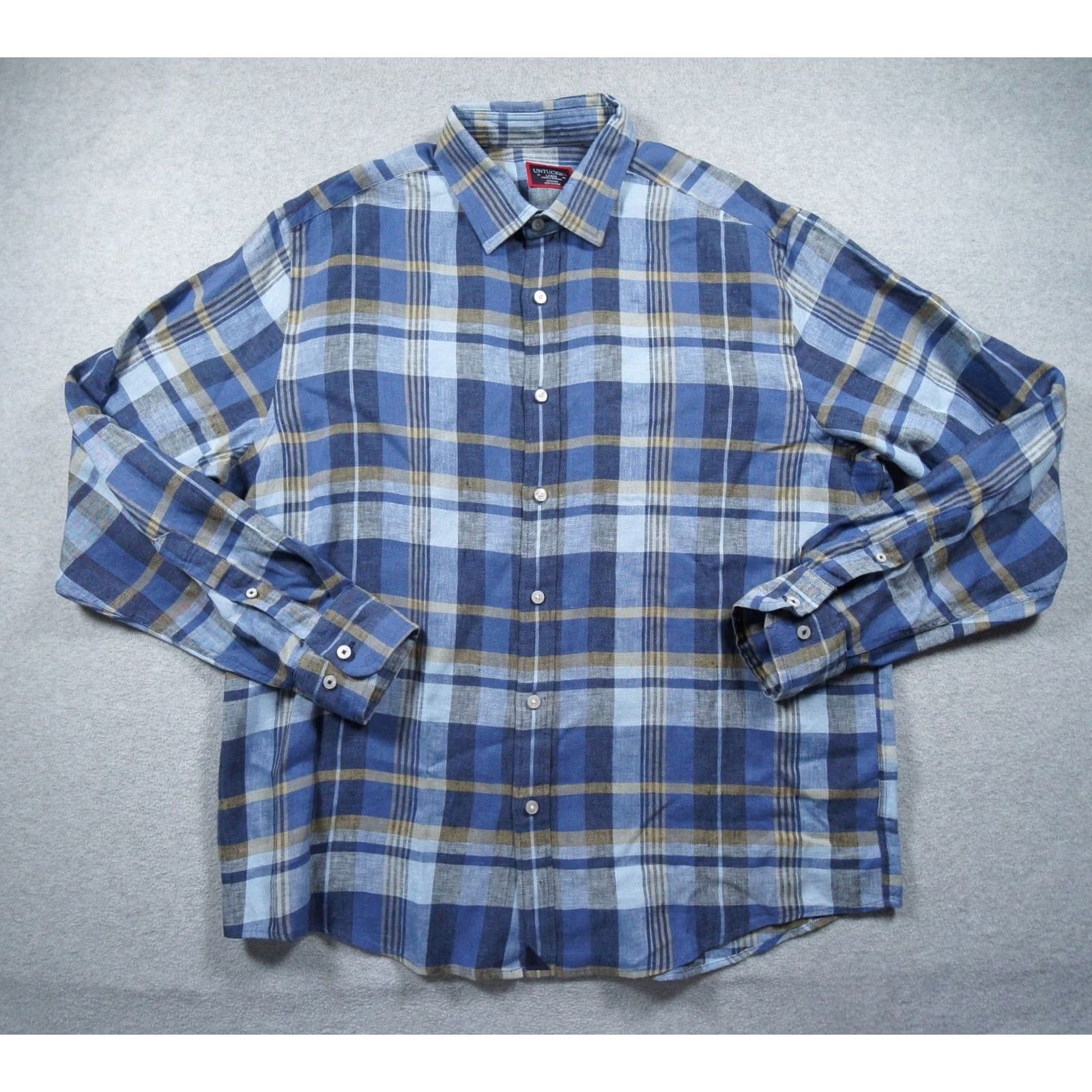 UNTUCKit UNTUCKit Shirt Mens Large Blue Button Down Long Sleeve Linen Plaid Work Business Size US L / EU 52-54 / 3 - 2 Thumbnail