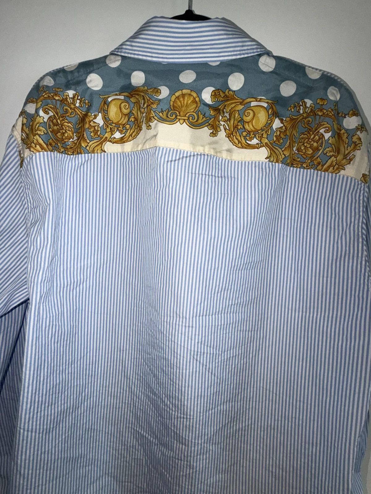 Versace Blue Stripe Baroque Back Shirt Size 54 Italy