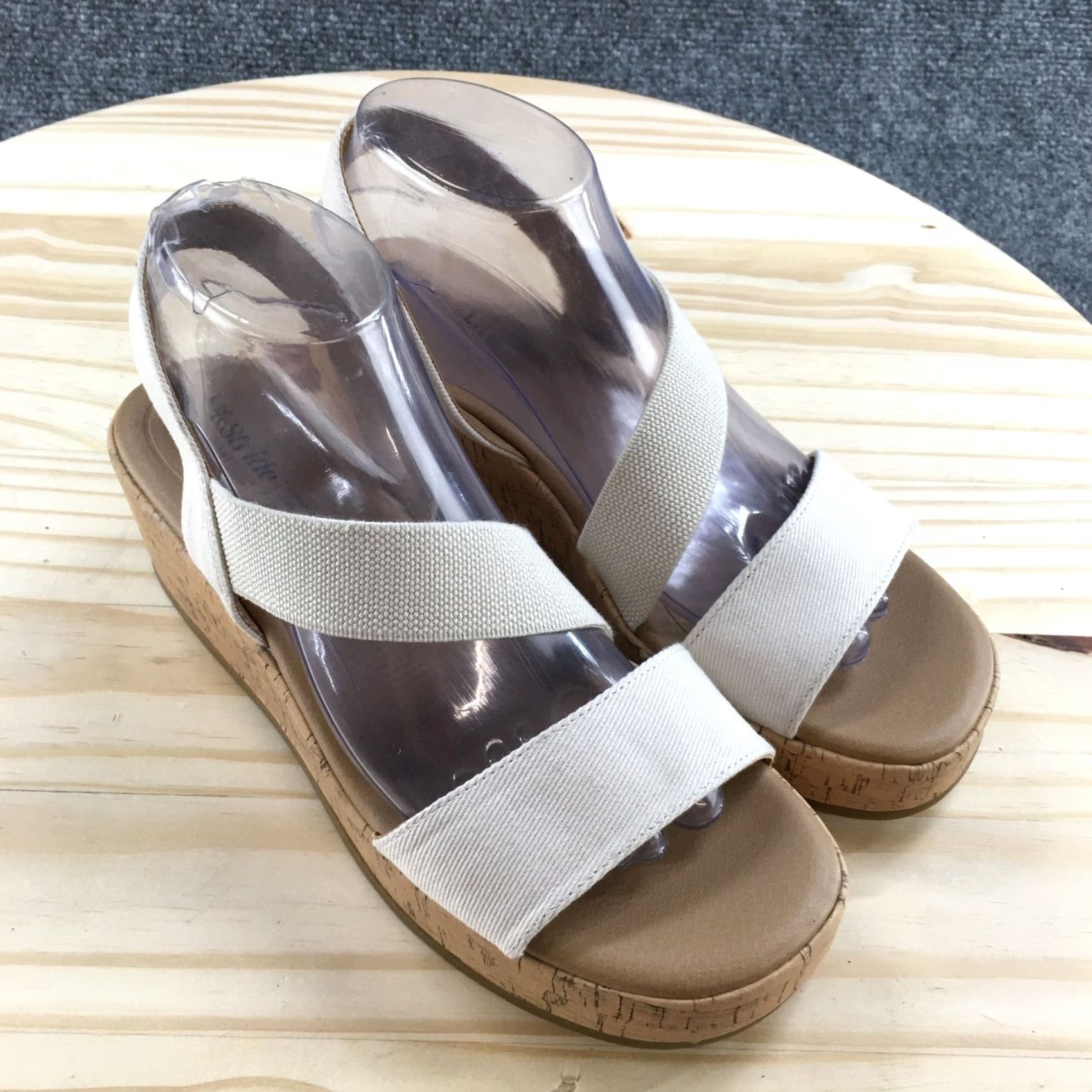 Vintage Lifestride Sandals Womens 8.5M Slingback Beige Slip On Open Toe Wedge Heels Size US 9 / IT 39 - 3 Thumbnail