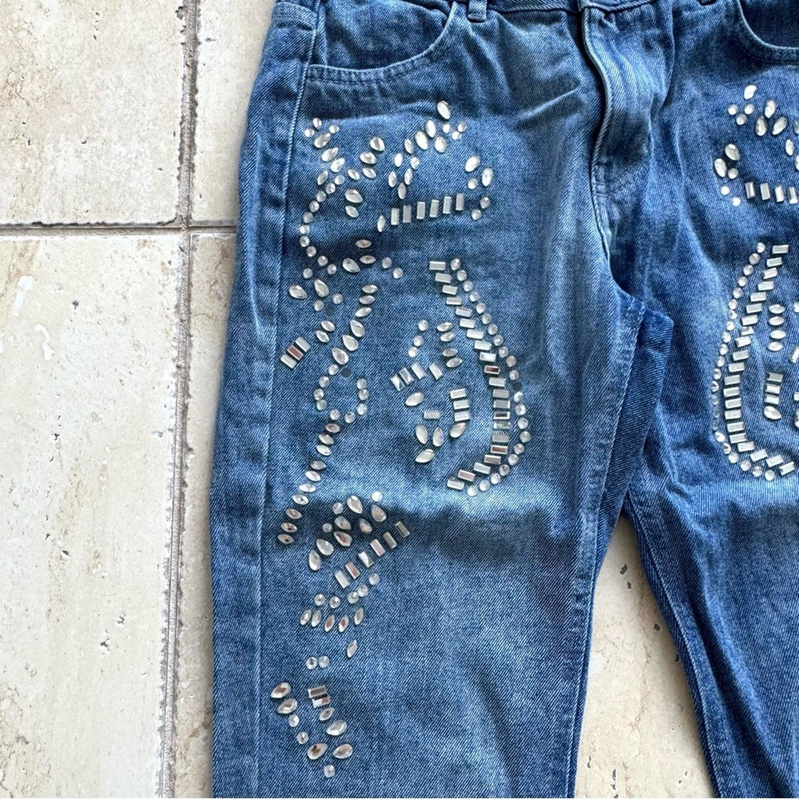 Calzedonia CALZEDONIA Blue Cropped Jeans with Crystals, Size S Size 33" - 3 Thumbnail