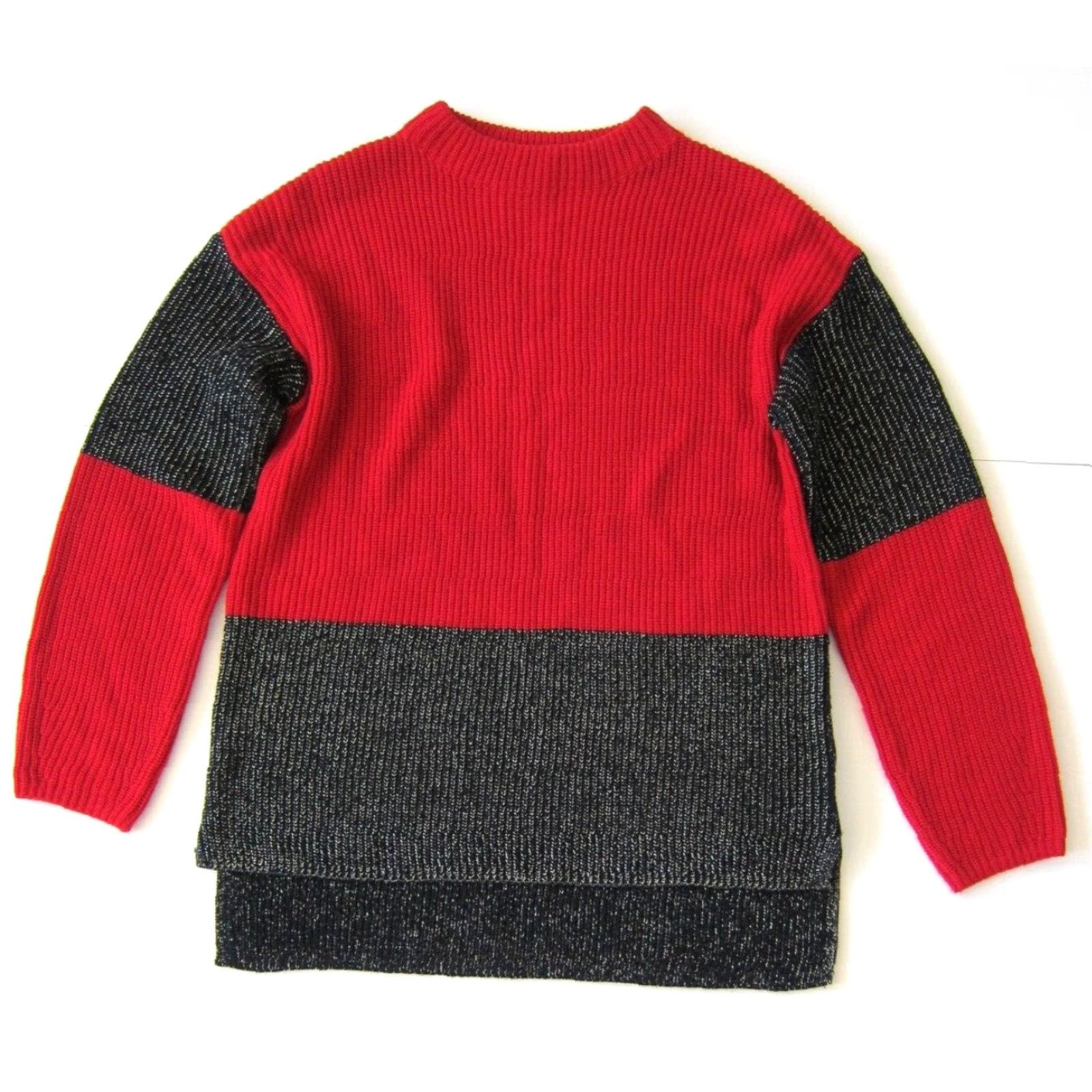 Karl Lagerfeld Karl Lagerfeld Paris Red Black Silver Cable Knit Mock Neck Sweater Medium Women XS? Size M / US 6-8 / IT 42-44 - 2 Thumbnail