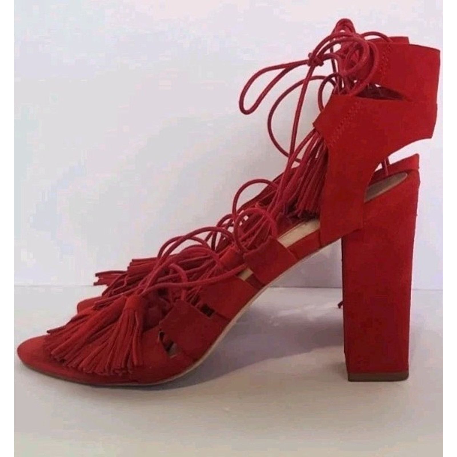 Loeffler Randall Loeffler Randall Red Luz Suede Tassel-Tie Sandal 4'' Heels Size US 7.5 / IT 37.5 - 3 Thumbnail