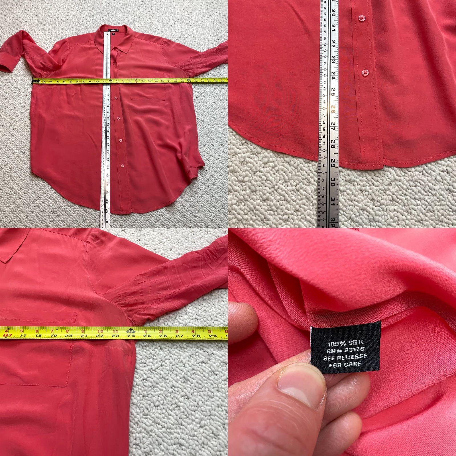 Vintage Premise Button-Up Shirt Womens 1X Plus Silk Long Sleeve Red Light Pink Classic Casual Size XL / US 12-14 / IT 48-50 - 8 Thumbnail