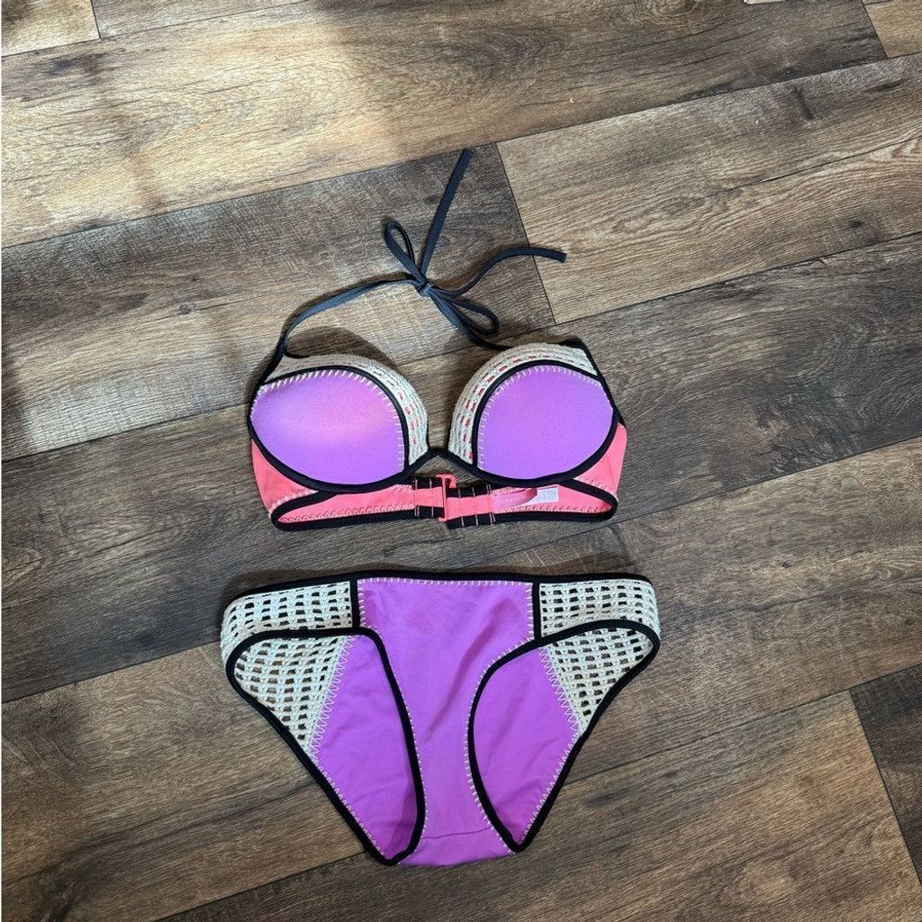 Victoria's Secret Victoria's Secret Purple and Black Bikini with Gold Details Size L / US 10 / IT 46 - 2 Thumbnail