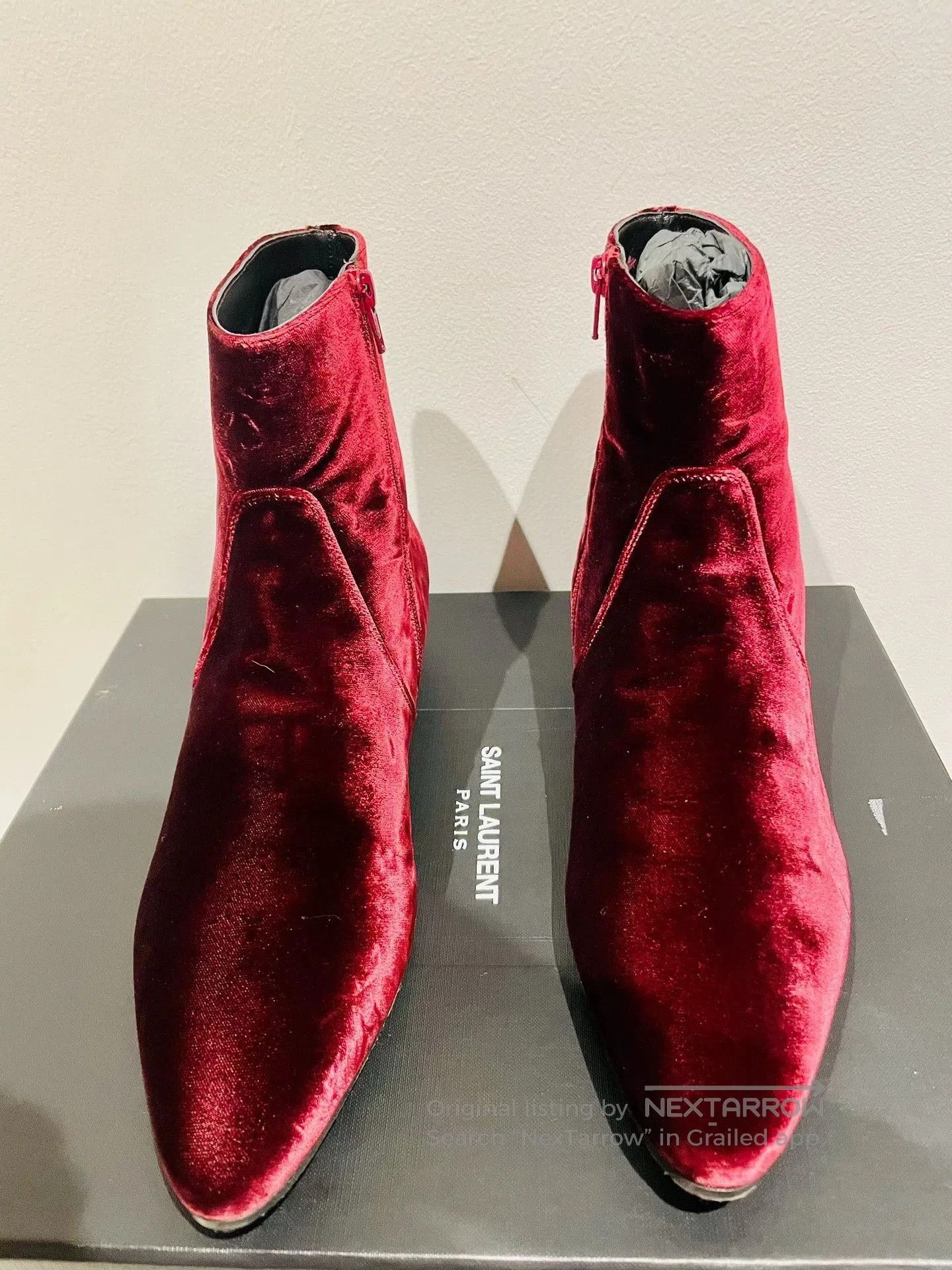 Saint Laurent Paris Red Velvet Ankle Boots Size 8. Size US 8 / EU 41 - 4 Thumbnail