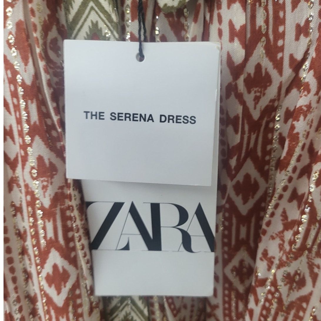 Zara Zara Green/Rust & Gold Shiny Midi Serena Dress - Large Size L / US 10 / IT 46 - 4 Thumbnail