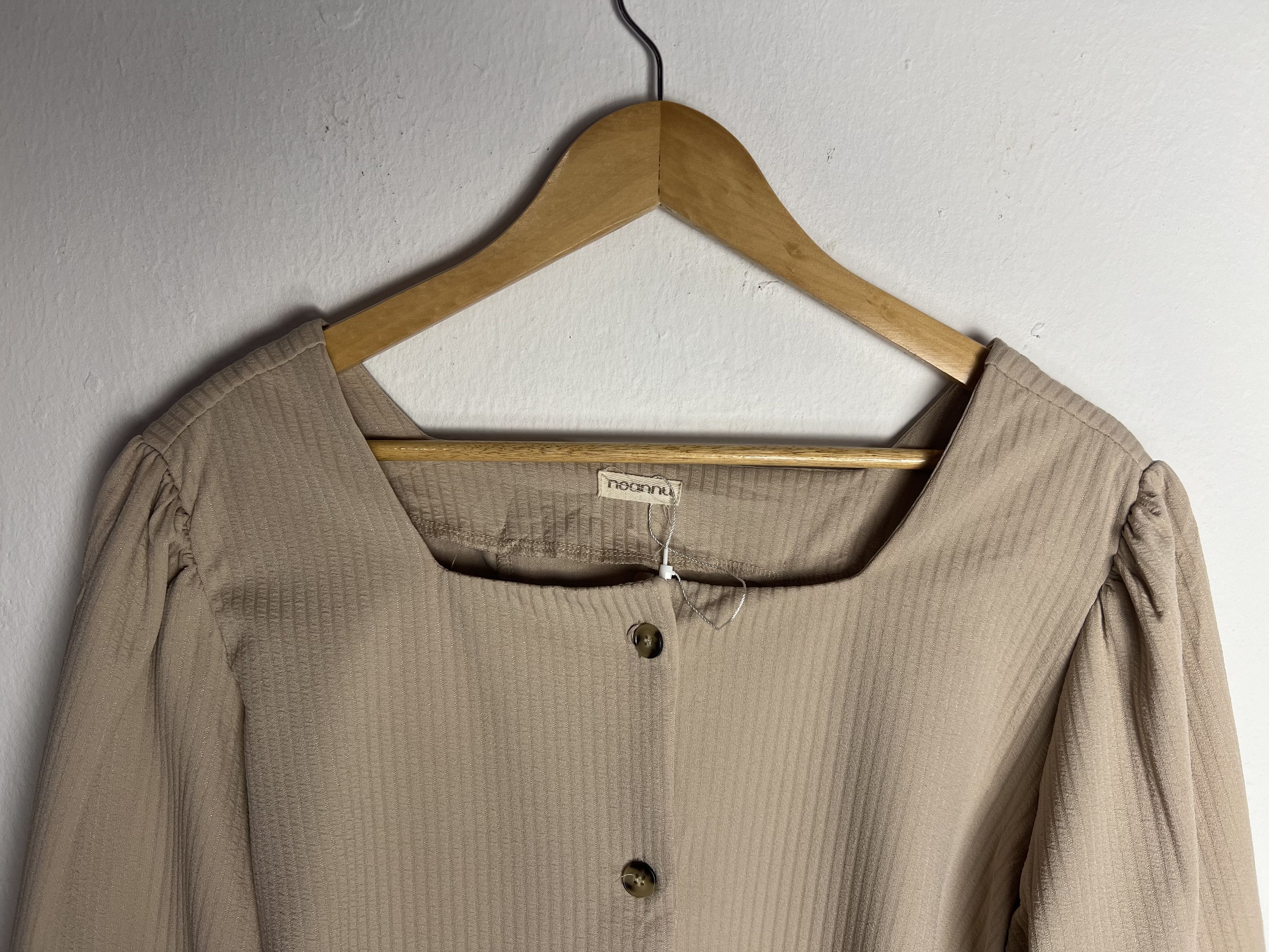Japanese Brand Noannu Beige Long Sleeve Top square neck and lace up detail Size L / US 10 / IT 46 - 3 Thumbnail