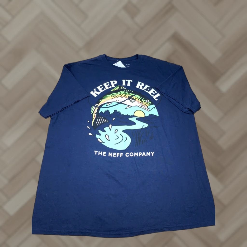 Vintage NEFF Keep It Reel Graphic Fishing Shirt 2XL Blue Short Sleeve Mens Crew Neck Fish Size US XXL / EU 58 / 5 - 1 Thumbnail
