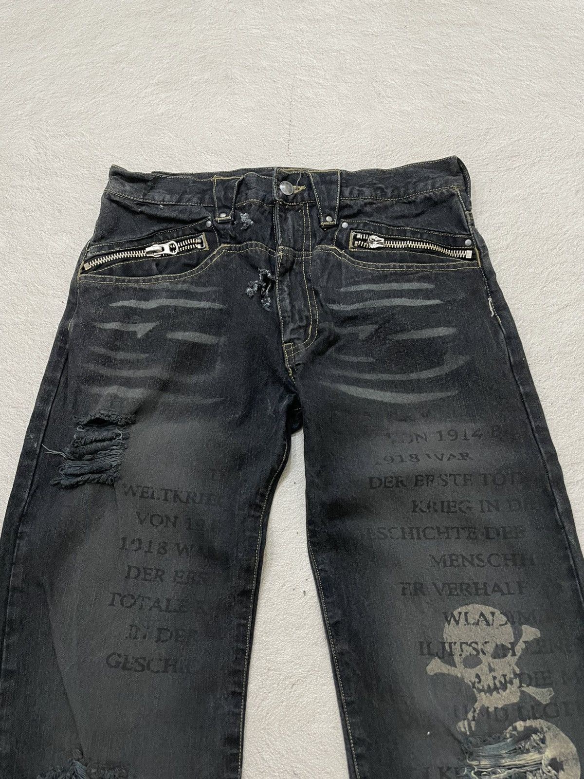 Kapital 2000s In the Attic Archive Punk Heavy Distressed Black Denim Size US 30 / EU 46 - 2 Thumbnail