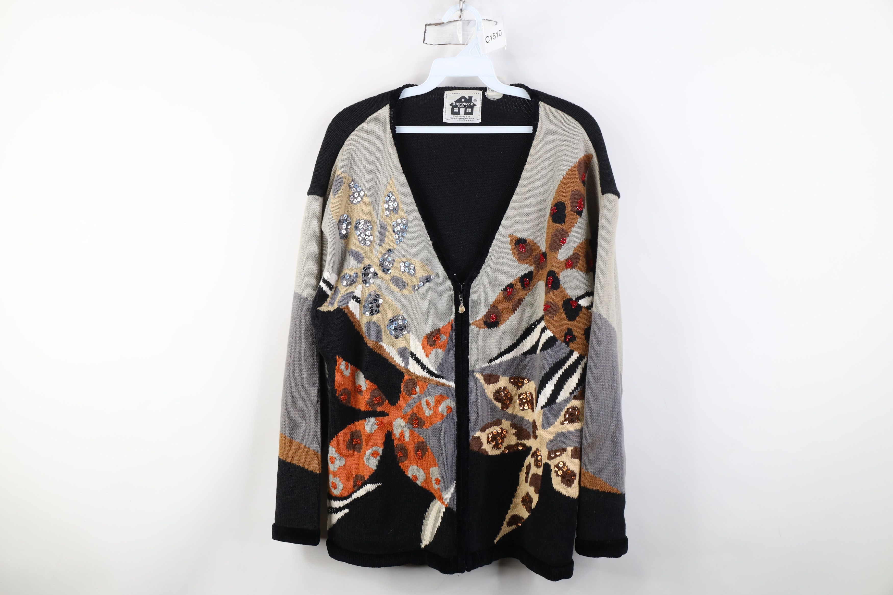 Vintage Vintage 90s Streetwear Flower Knit Zip Cardigan Sweater Size XL / US 12-14 / IT 48-50 - 1 Thumbnail