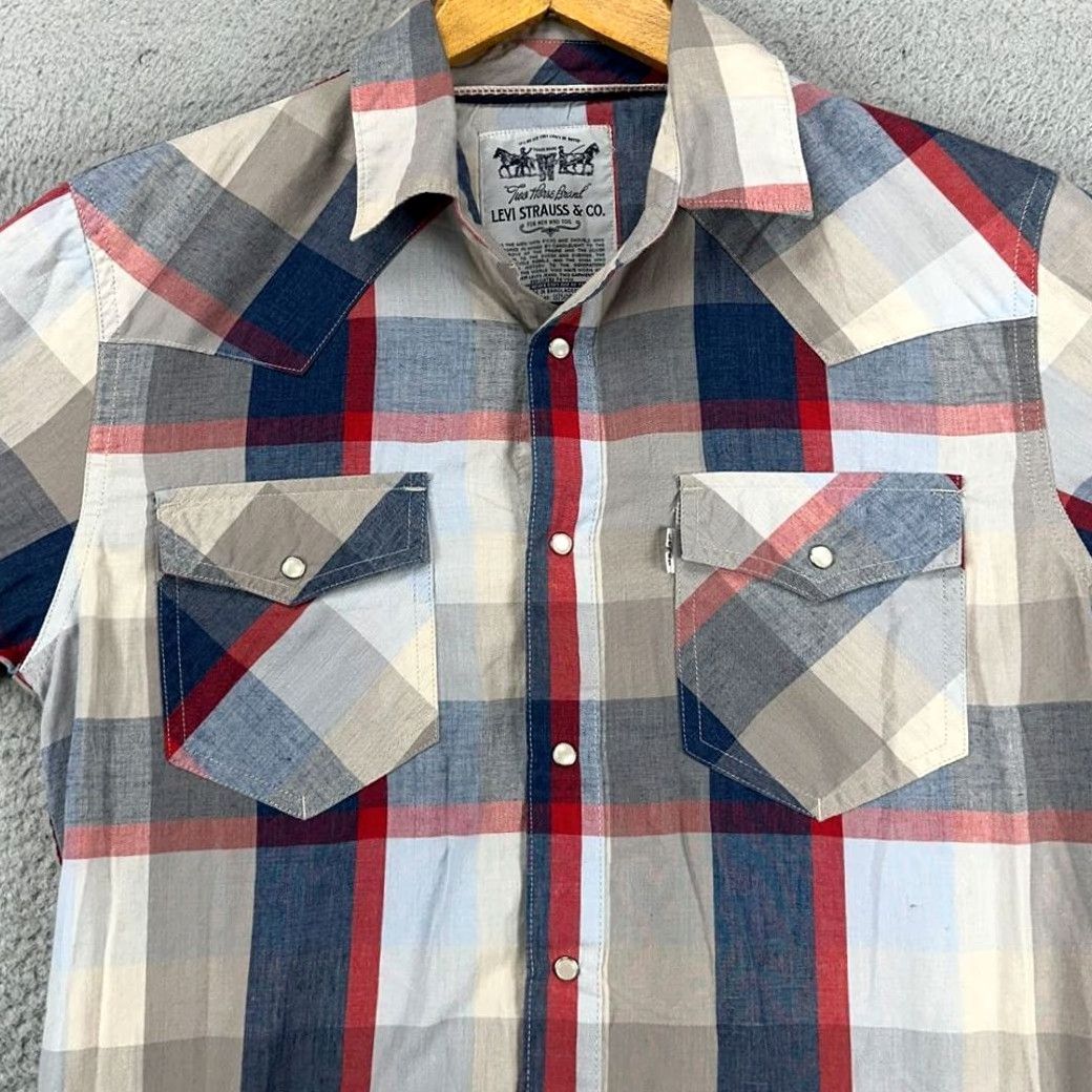 Levi's Levi's Shirt Mens Small Two Horse Brand Blue Red Plaid Western Pearl Snap Pockets Size US S / EU 44-46 / 1 - 2 Thumbnail