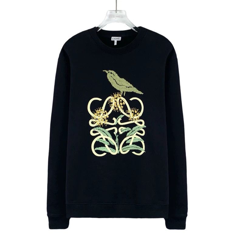 LOEWE Black logo botanical specimen embroidered cotton rou
