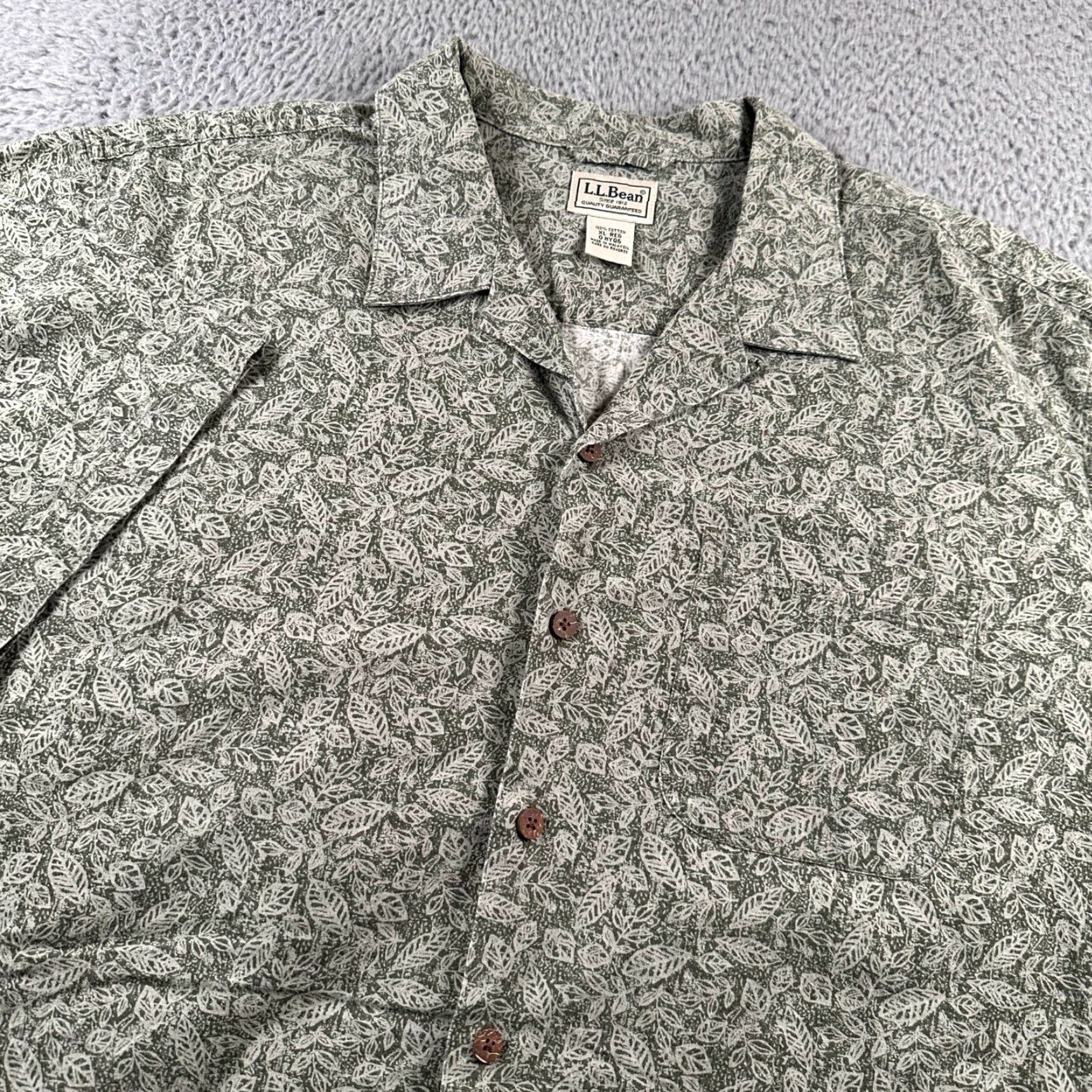 Vintage LLBean Shirt Mens XL Short Sleeve Button Front Leaf Print Green Cotton Camp Size US XL / EU 56 / 4 - 2 Thumbnail