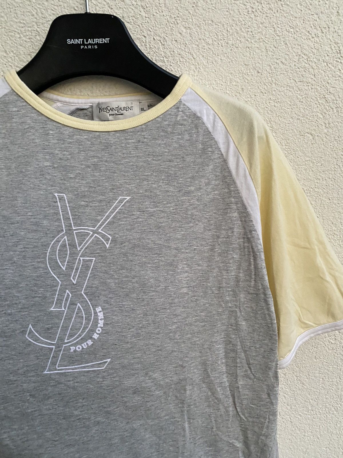 image of Vintage x YVES Saint Laurent YSL T-Shirt Big Logo in Gray Yellow, Men's (Size XL)