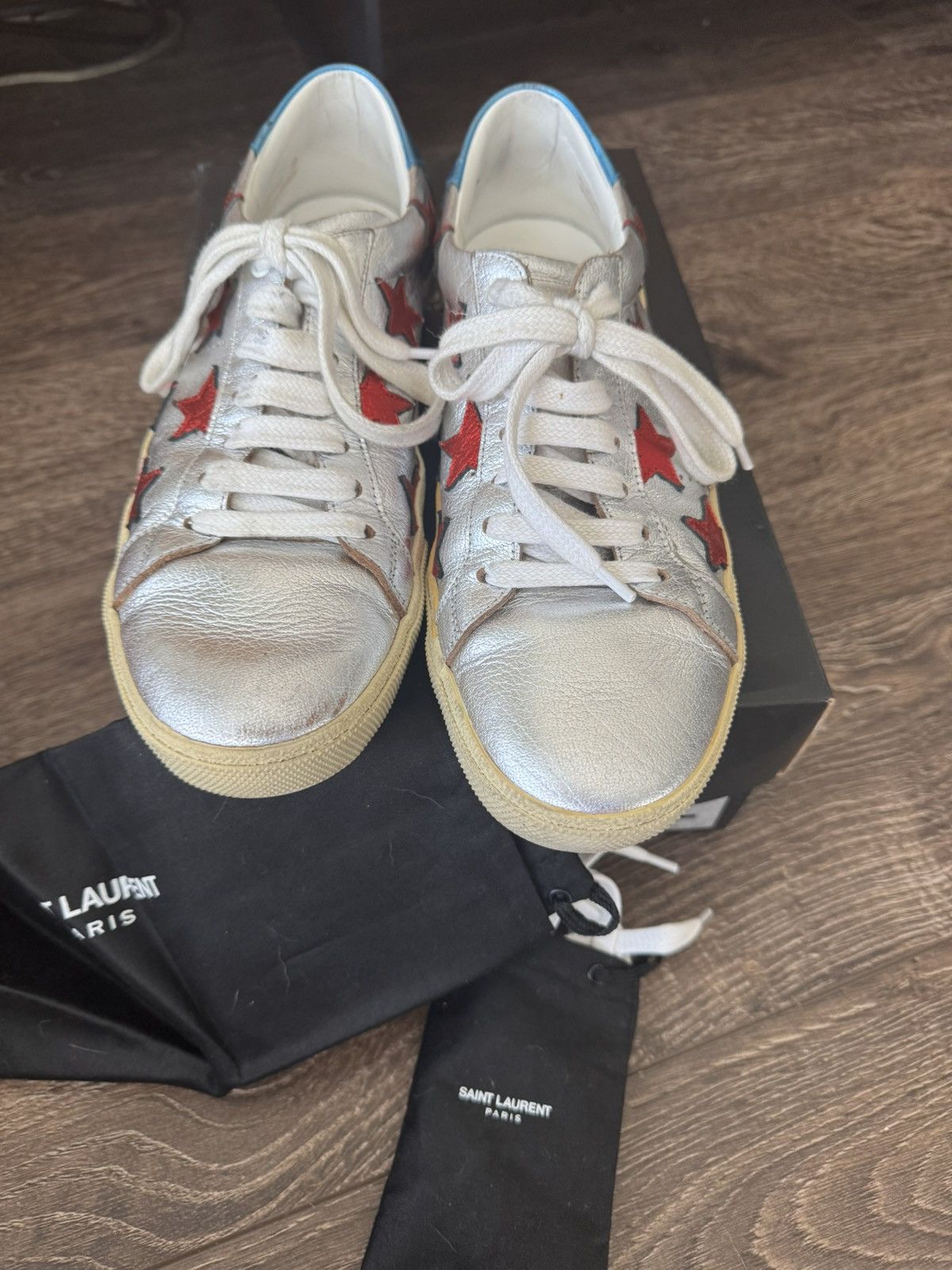Saint Laurent Paris SLP Silver Leather SL/06 Low Size US 6 / EU 39 - 2 Thumbnail