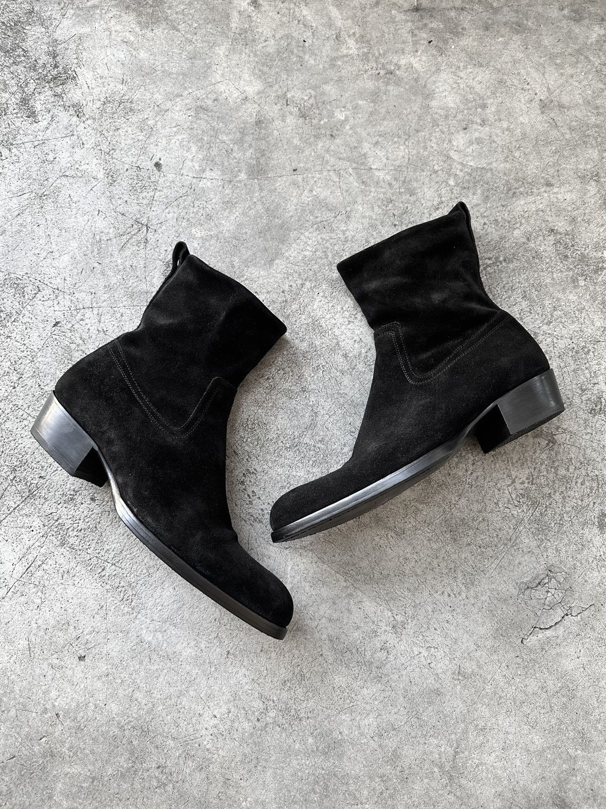 Dior AW05 Dior Homme Black Suede Side Zip Western Boots Size US 11 / EU 44 - 2 Thumbnail