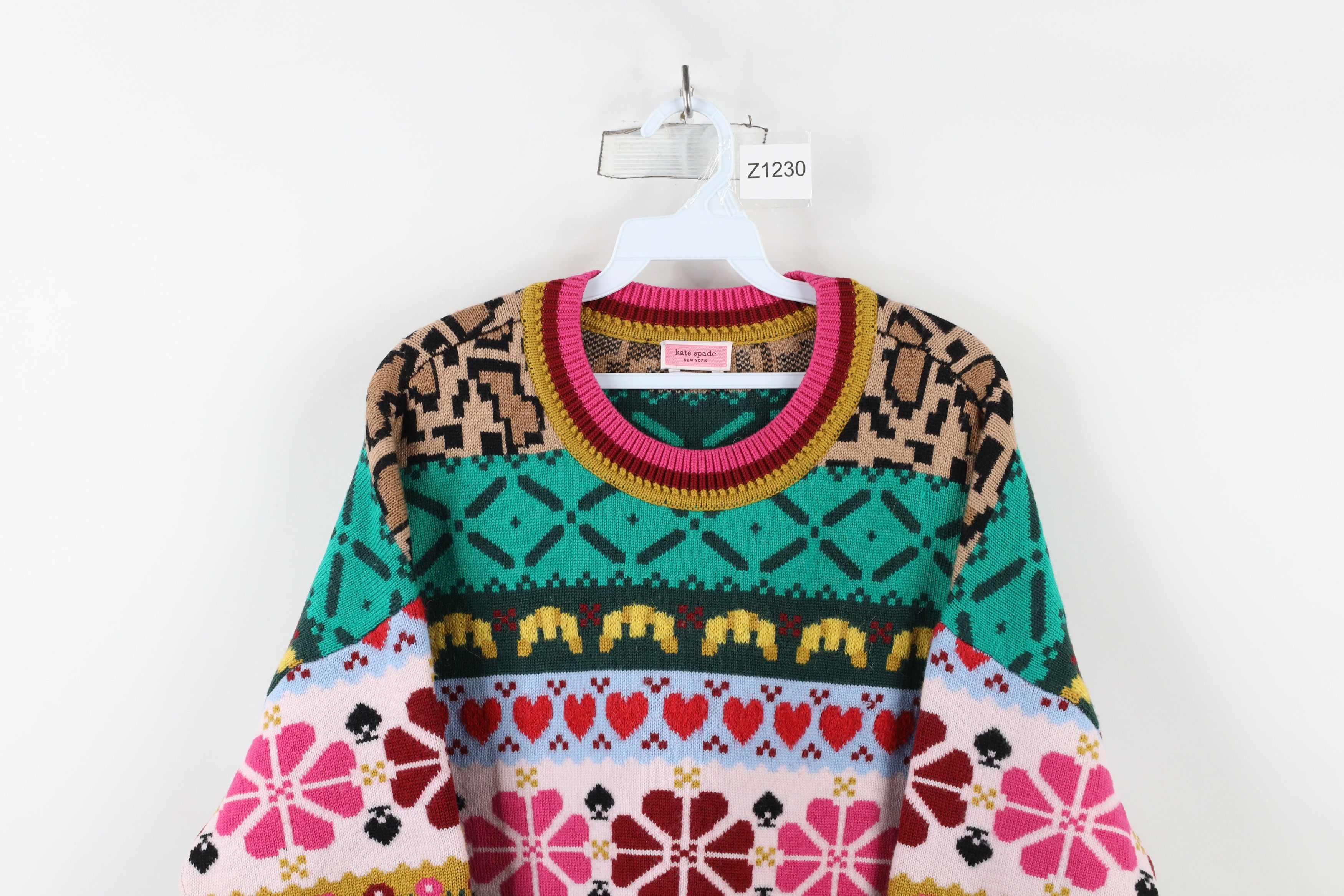 Kate Spade × Vintage Kate Spade Mohair Blend Knit Intarsia Flower Heart Sweater Size L / US 10 / IT 46 - 2 Thumbnail