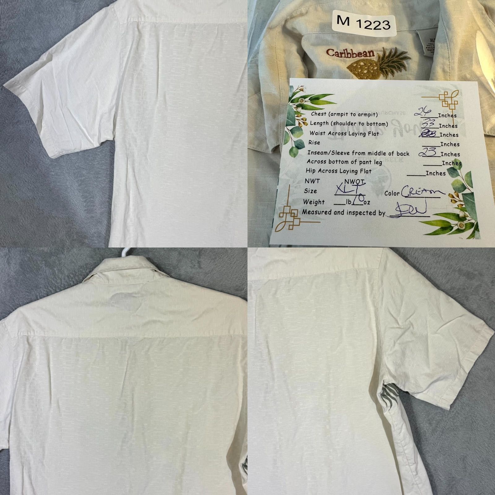Vintage Caribbean Shirt XLT Button-Up Shirt Men Floral Cream Silk Cotton Short Sleeve Tropical Hawaiian Shirt Size US XL / EU 56 / 4 - 8 Thumbnail