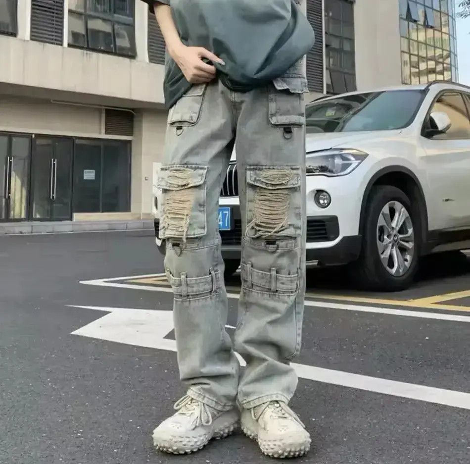 Japanese Brand Kanye Pockets Y2K Streetwear Ripped Jeans Cargo Pants Size US 32 / EU 48 - 6 Thumbnail