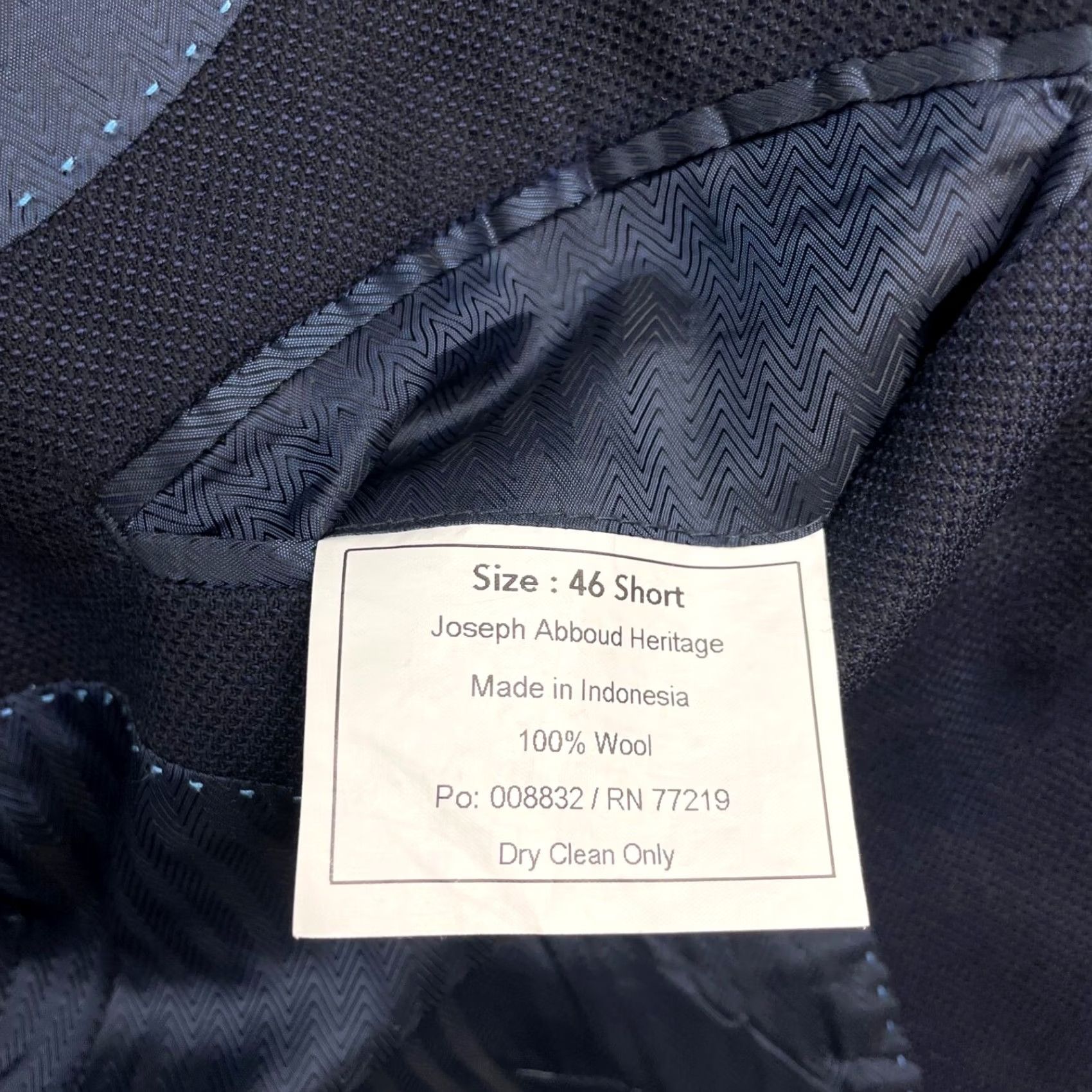 Joseph Abboud Joseph Abboud Blazer Shirt Men 46 100% Wool Navy Blue Notch Lapel 2-Button Short Sleeve Blazer Front Two-Button Vintage: No Mens Size 46R - 7 Thumbnail