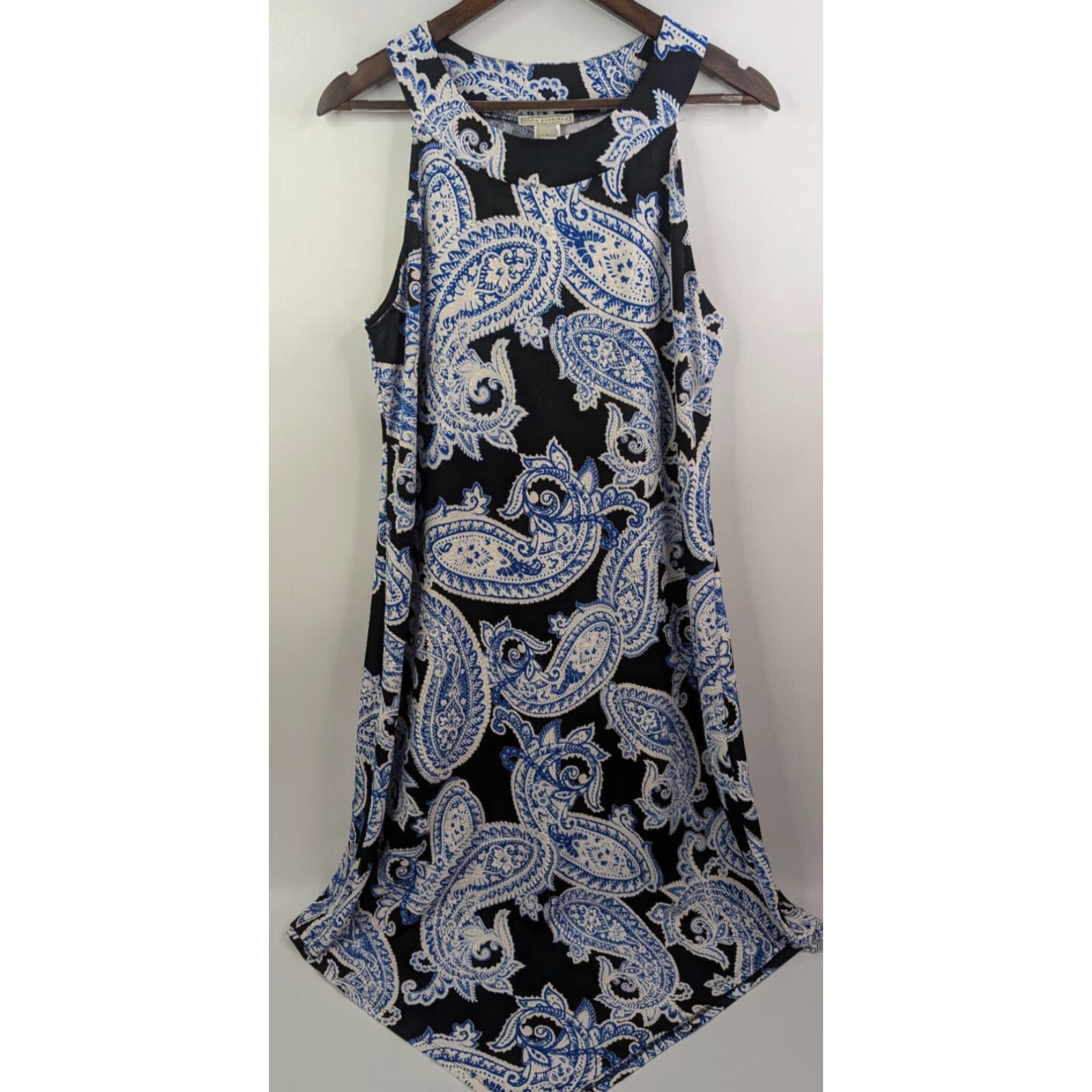 Vintage Dana Buchman Dress Sleeveless A-Line Casual Large Blue Paisley Print Knee Length Women Size L / US 10 / IT 46 - 2 Thumbnail