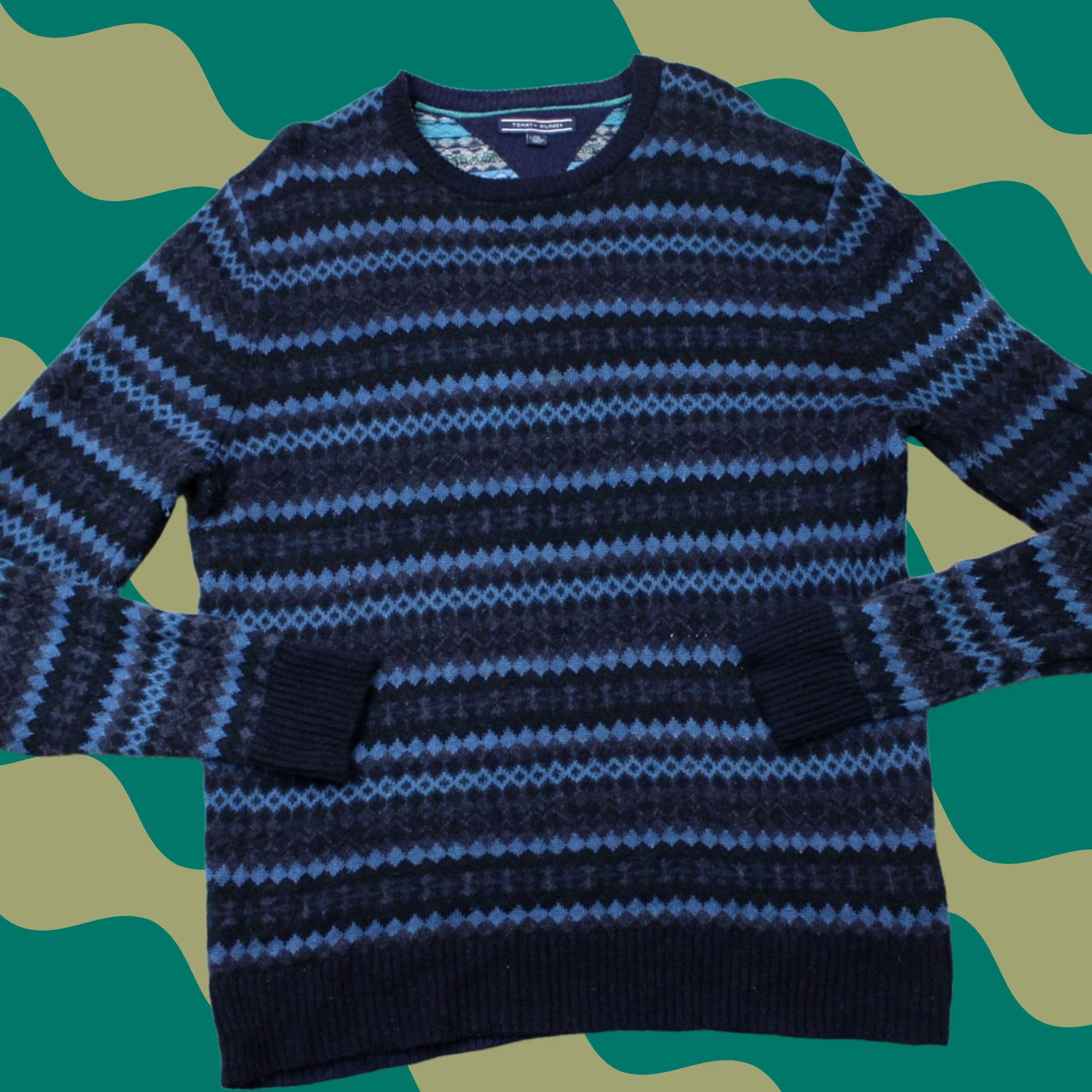 Tommy Hilfiger Tommy Hilfiger Sweater Mens 2XL Striped Blue Lambswool/Cotton/Cashmere L/S Crew Neck Pullover Size US XXL / EU 58 / 5 - 1 Thumbnail
