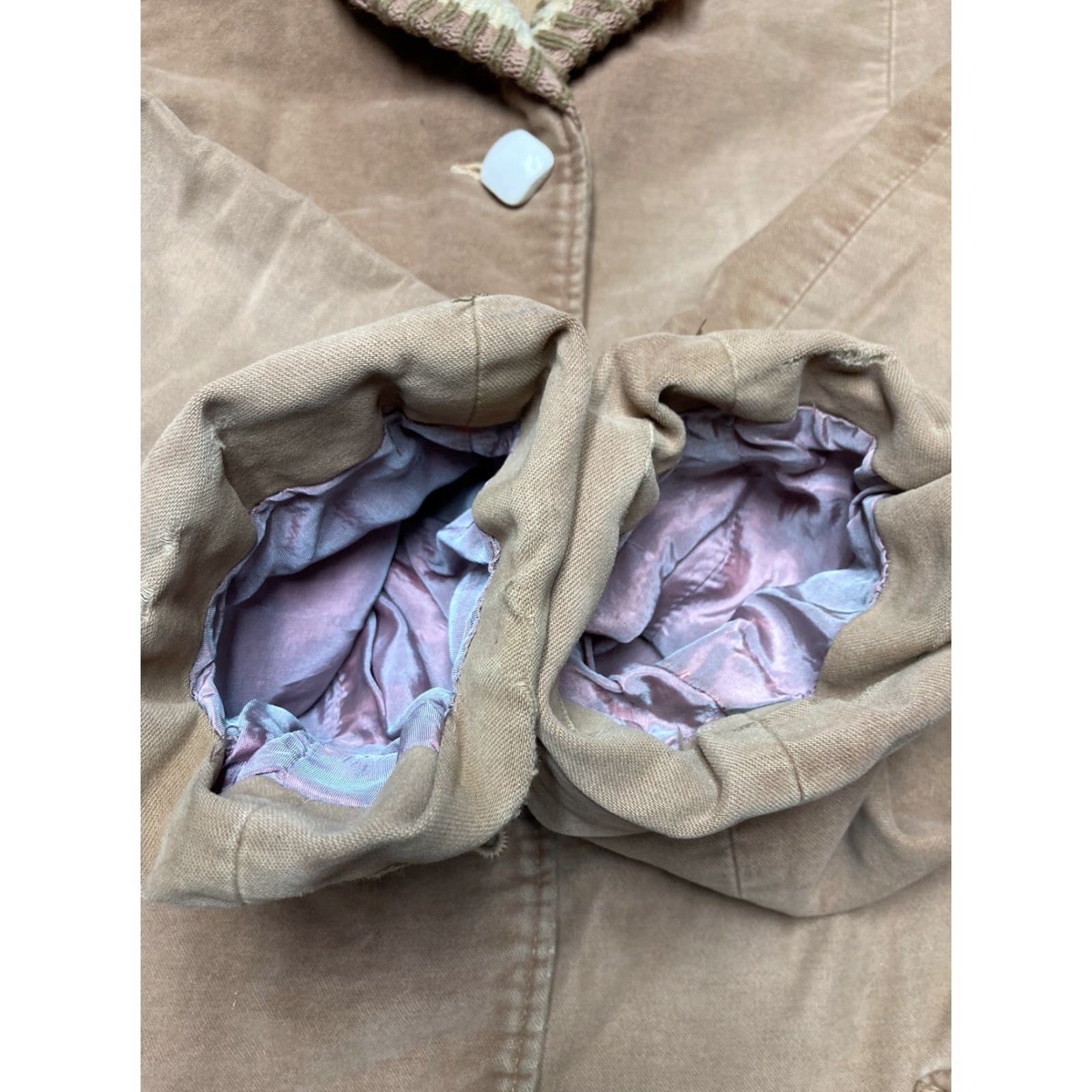 Vintage VINTAGE suede coat Women's Large Overcoat Shawl Collar 50s 60s Beige Size L / US 10 / IT 46 - 2 Thumbnail