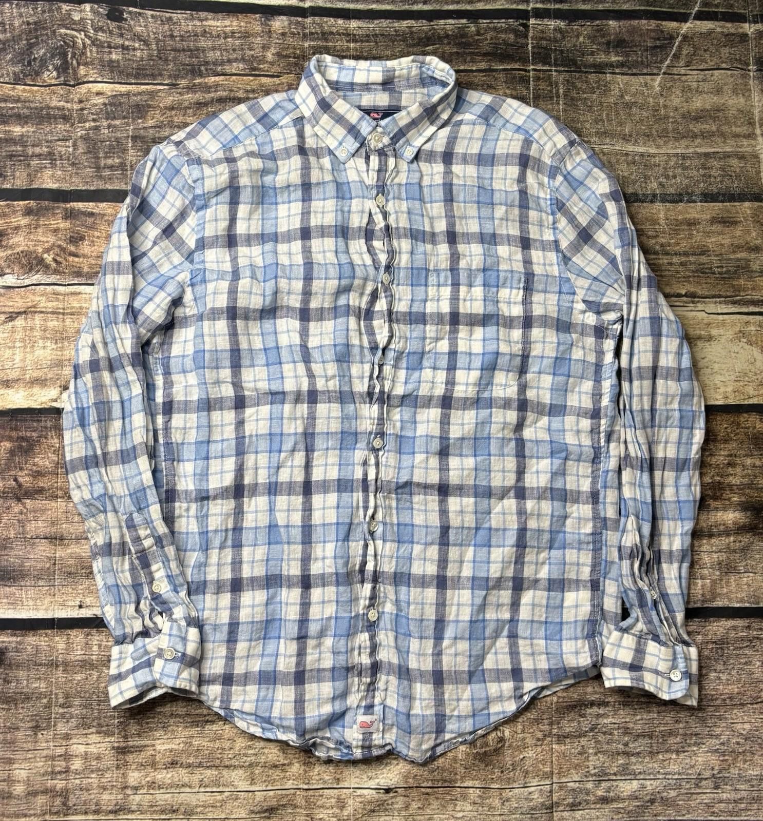 Vineyard Vines Vineyard Vines Shirt Mens Medium Linen Classic Murray Plaid Size US M / EU 48-50 / 2 - 1 Thumbnail