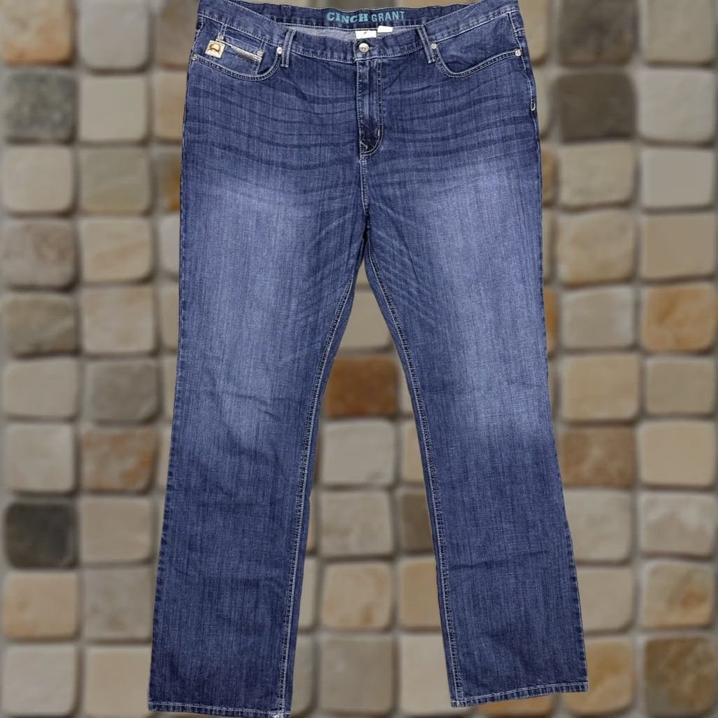 Denime Cinch Grant Jeans Mens 42x36 Blue Denim Boot Cut Relaxed Fit Western Wisker Size US 42 / EU 58 - 1 Thumbnail
