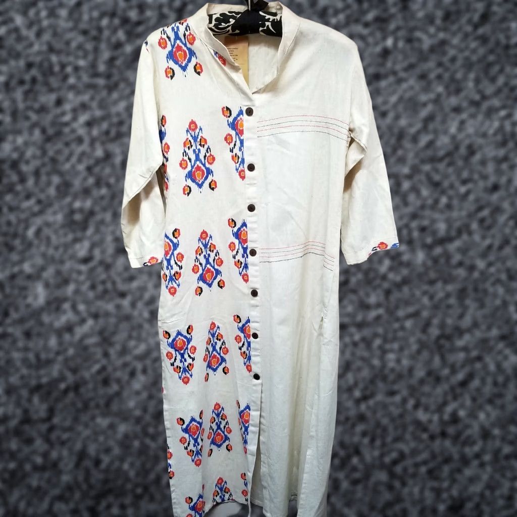 Vintage Kesar Womens Button-Down Shirt Dress Collared Midi Abstract White L Size L / US 10 / IT 46 - 1 Thumbnail