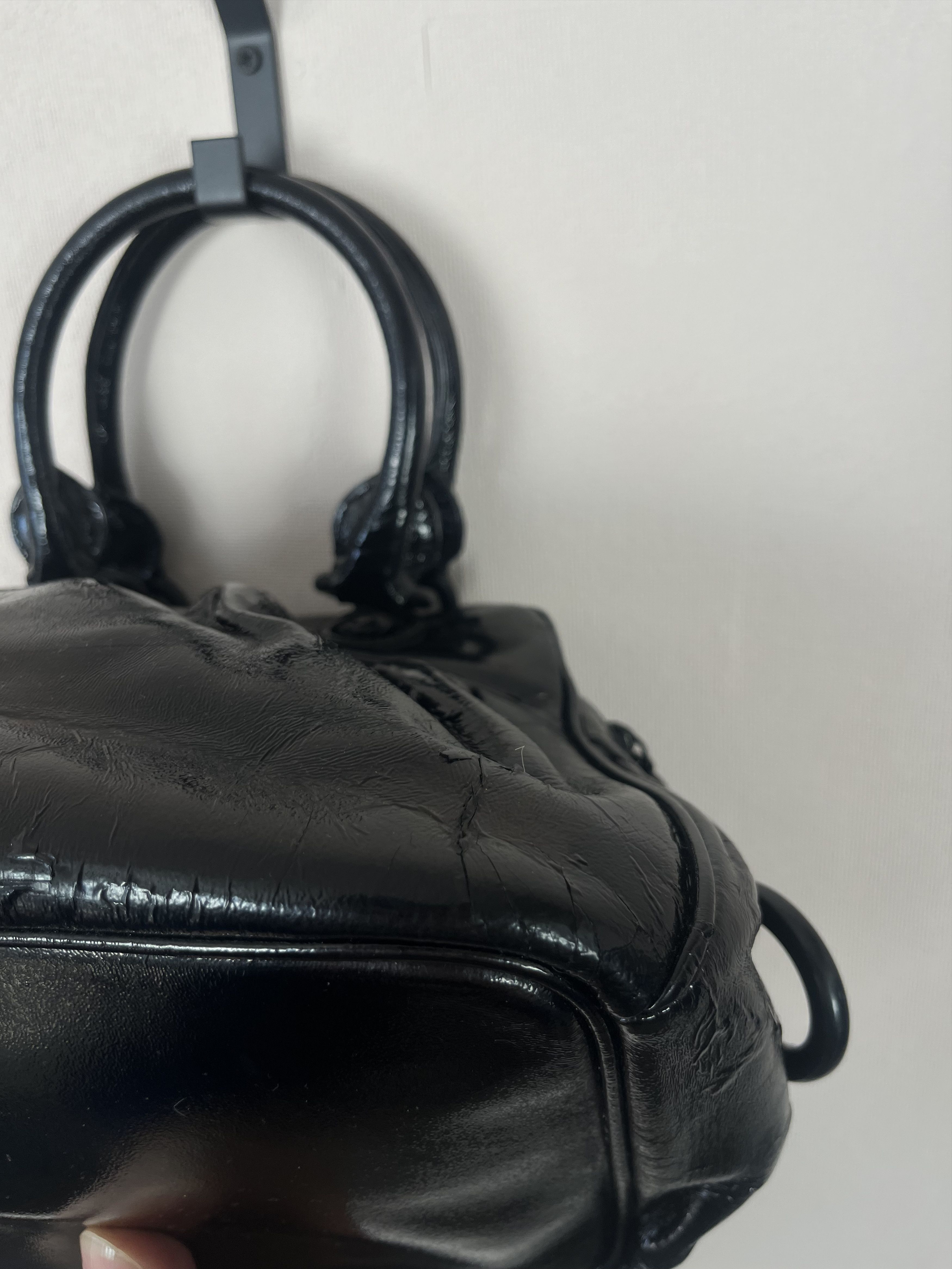 Just Cavalli Just Cavalli Black Patent Leather Satchel Bag Top Handle Size ONE SIZE - 9 Thumbnail