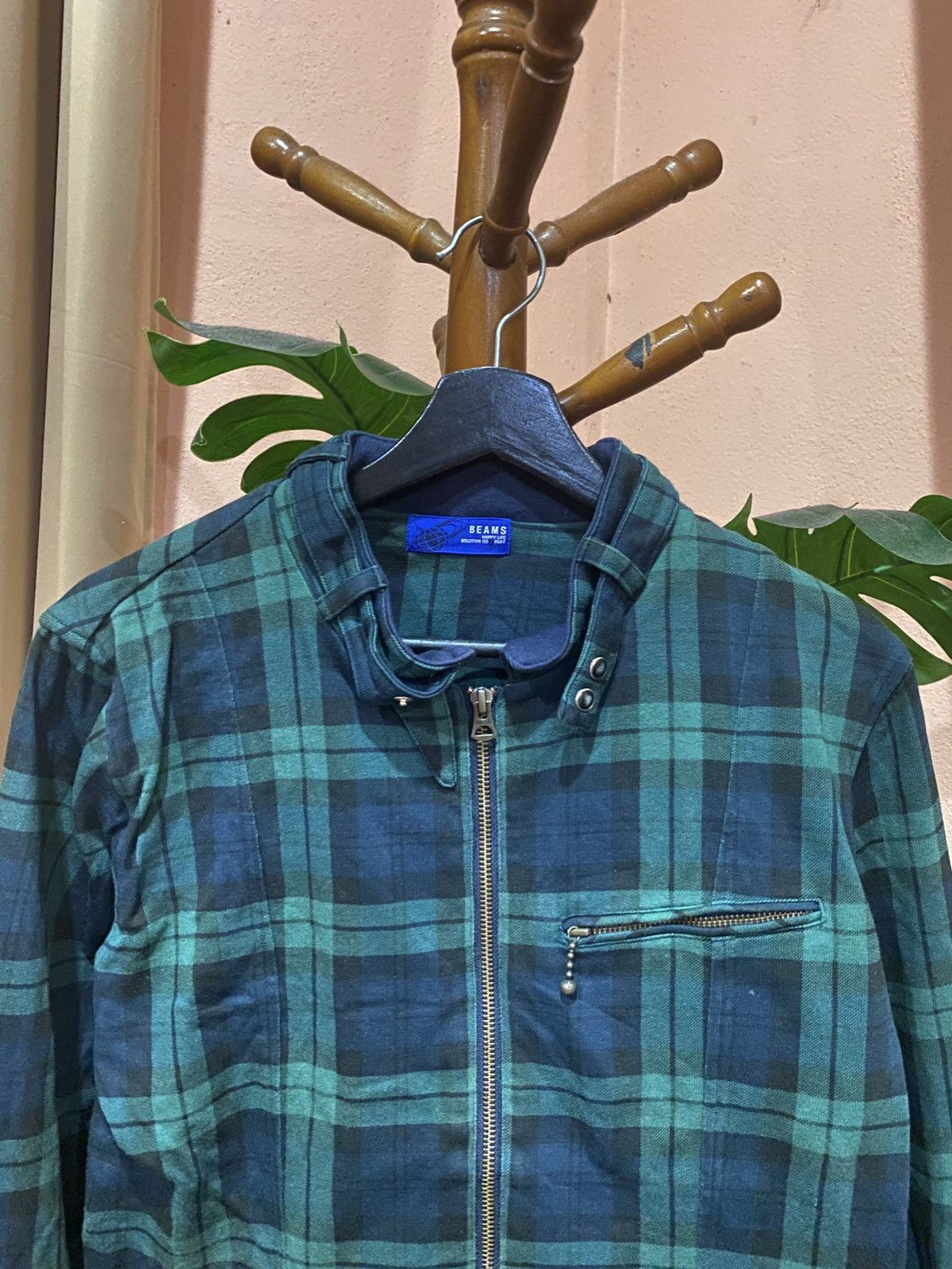 Beams Plus Beams Happy Life Solution Co. Green Plaid Biker Jacket Size US S / EU 44-46 / 1 - 7 Thumbnail