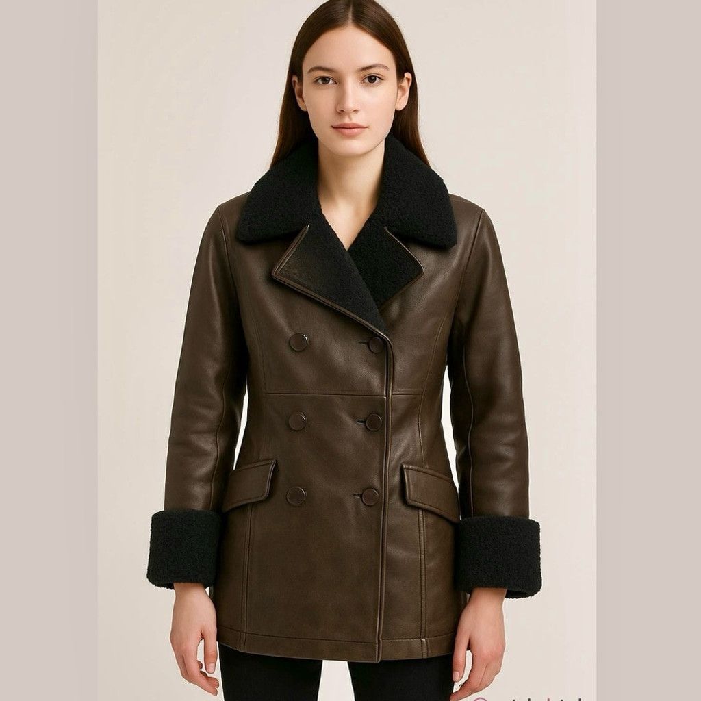 Vintage 90s Vtg Toyko Fur Brown Leather and Shearling Trim Peacoat S Size S / US 4 / IT 40 - 1 Thumbnail
