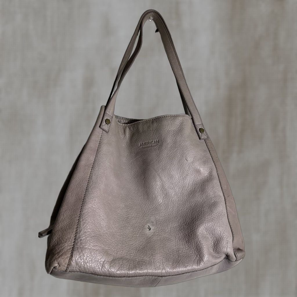 Vintage American Leather Co. Gray Pebbled Leather Double Handles Purse Satchel 13x11.5x5 Womens Ladies Bags Stains Size ONE SIZE - 1 Thumbnail