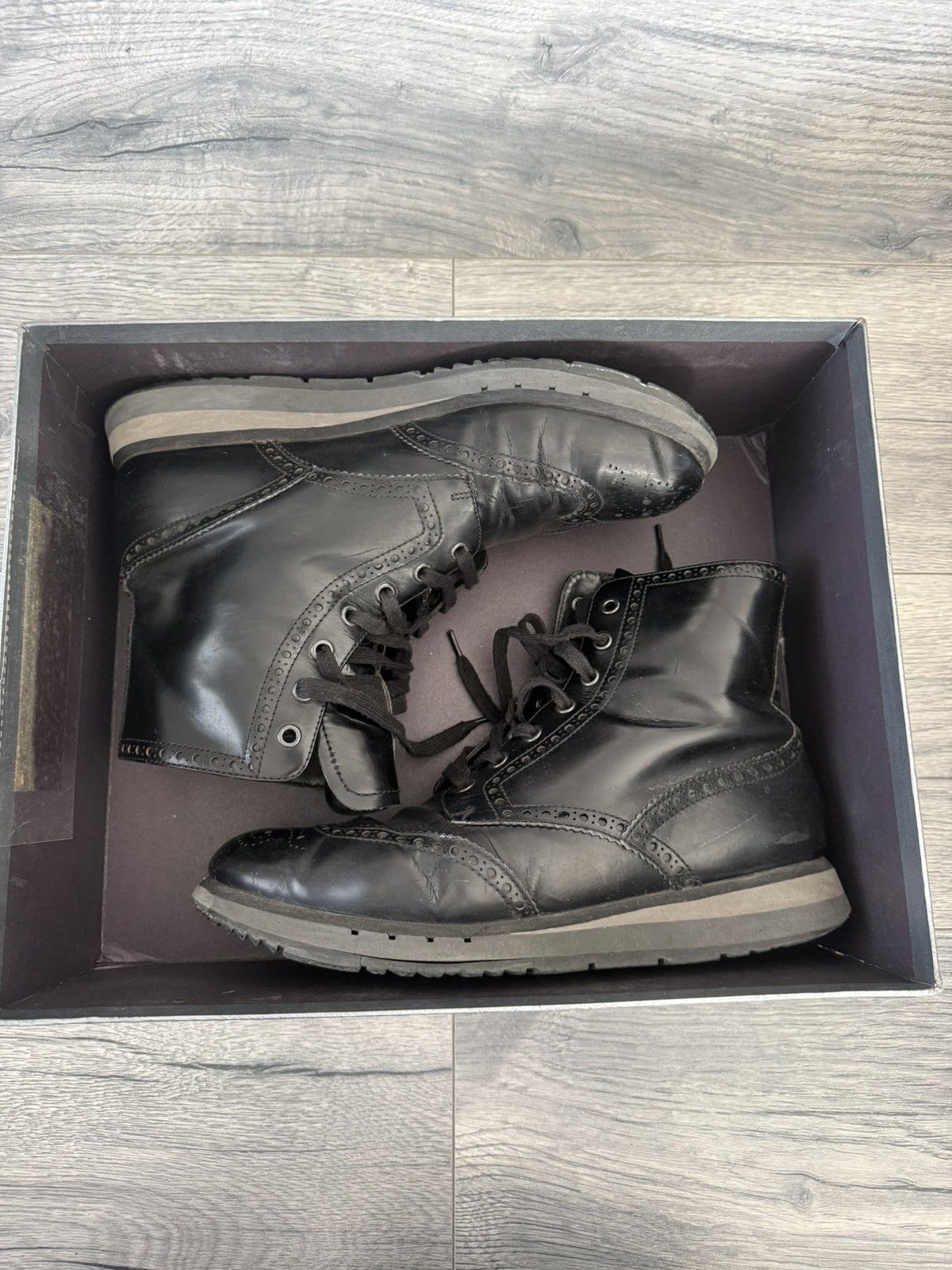 Prada Black Leather Lace-Up Boots with Chunky Sole Size US 9.5 / EU 42-43 - 14 Thumbnail