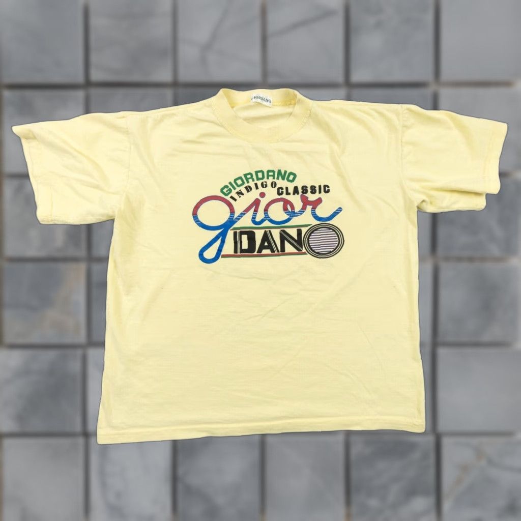 Vintage VINTAGE Giordano Shirt Adult Medium Yellow Short Sleeve 90s Graphic Tee Mens Size US M / EU 48-50 / 2 - 1 Thumbnail