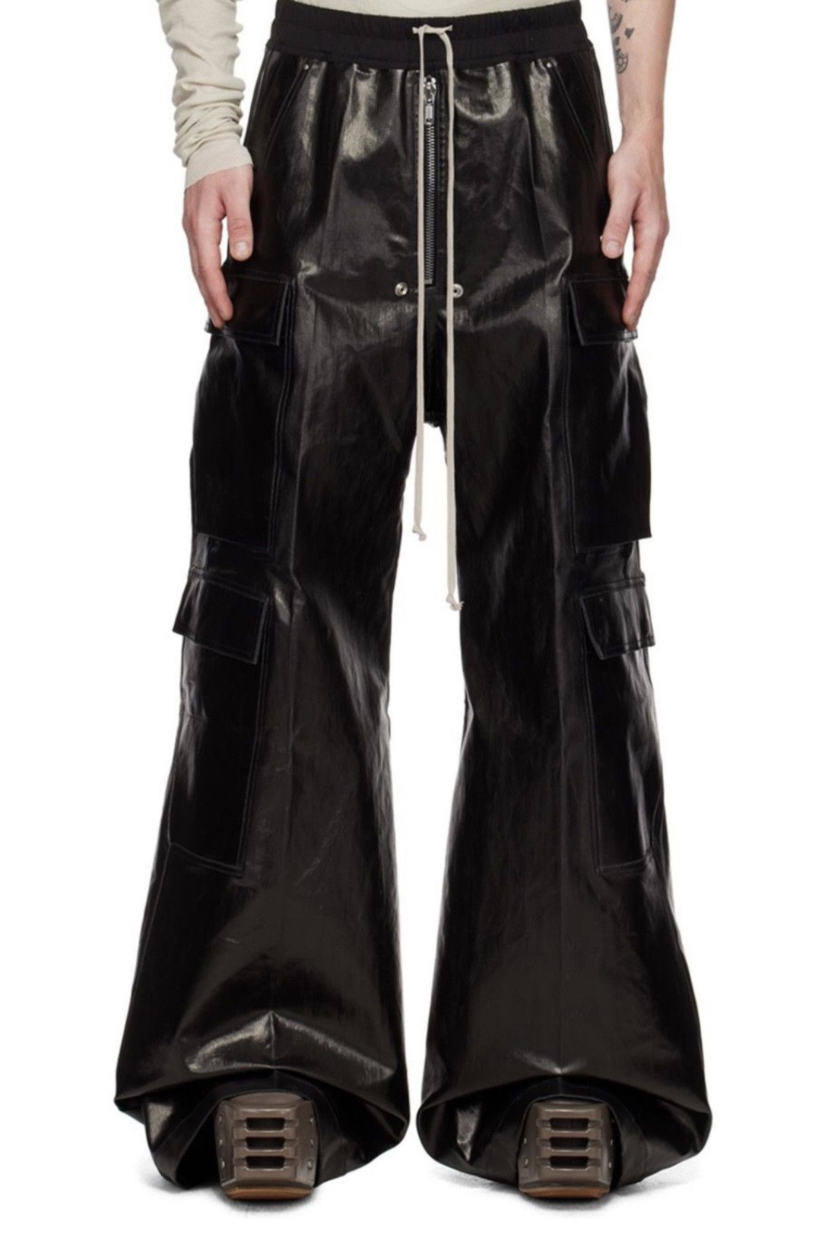 Pre-owned Rick Owens Waxed Denim 2024 Bela Jumbo Cargo Pants In Black