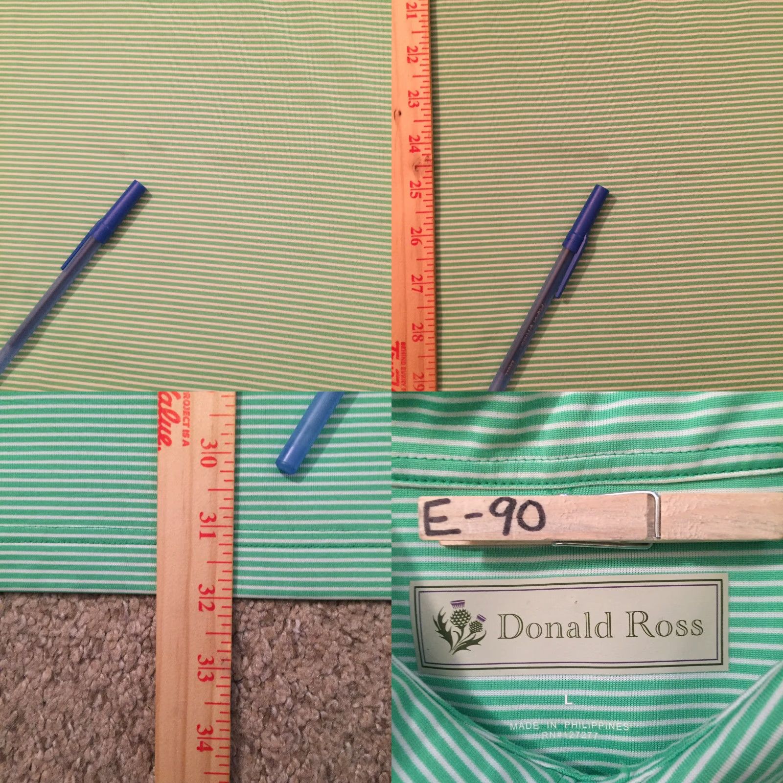 Vintage Donald Ross Polo Shirt Mens Large Green Striped Short Sleeve Size US L / EU 52-54 / 3 - 8 Thumbnail