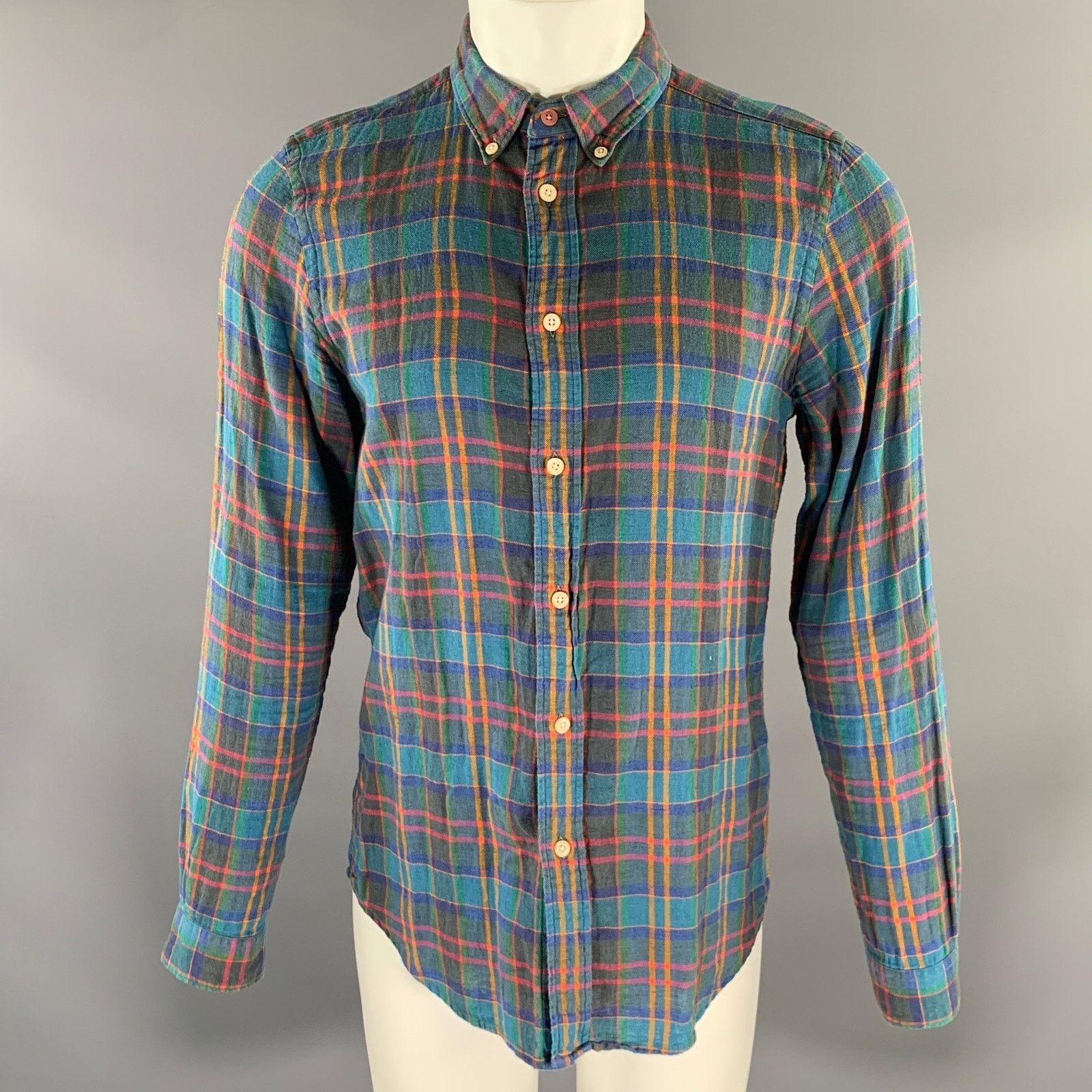 Paul Smith PS by PAUL SMITH M Blue Multi-Color Plaid Linen Cotton Shirt Size US M / EU 48-50 / 2 - 1 Thumbnail