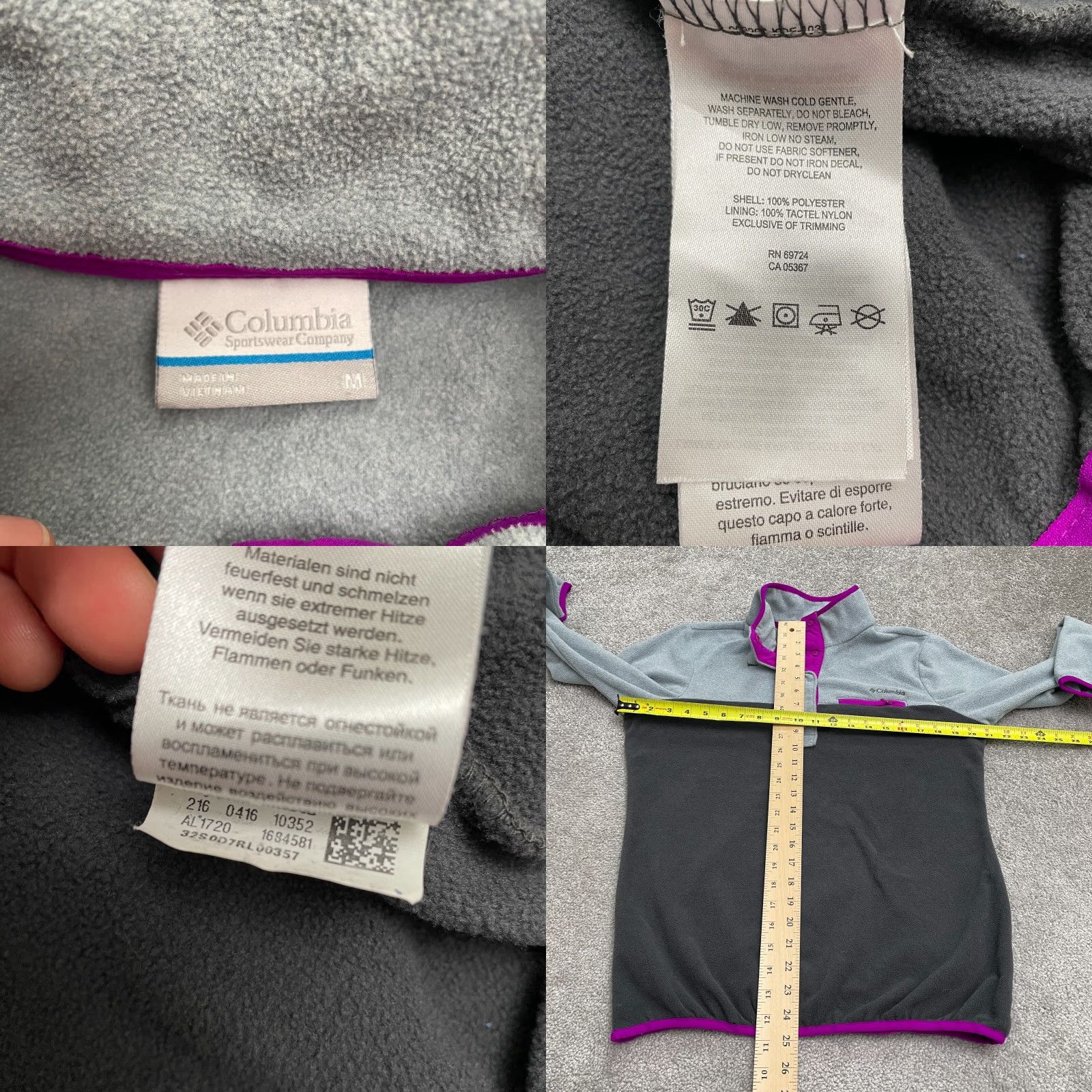Vintage Columbia Jacket Womens Medium Fleece Fire Side Gray Purple 1/4 Snap Outdoor Hike Size M / US 6-8 / IT 42-44 - 8 Thumbnail