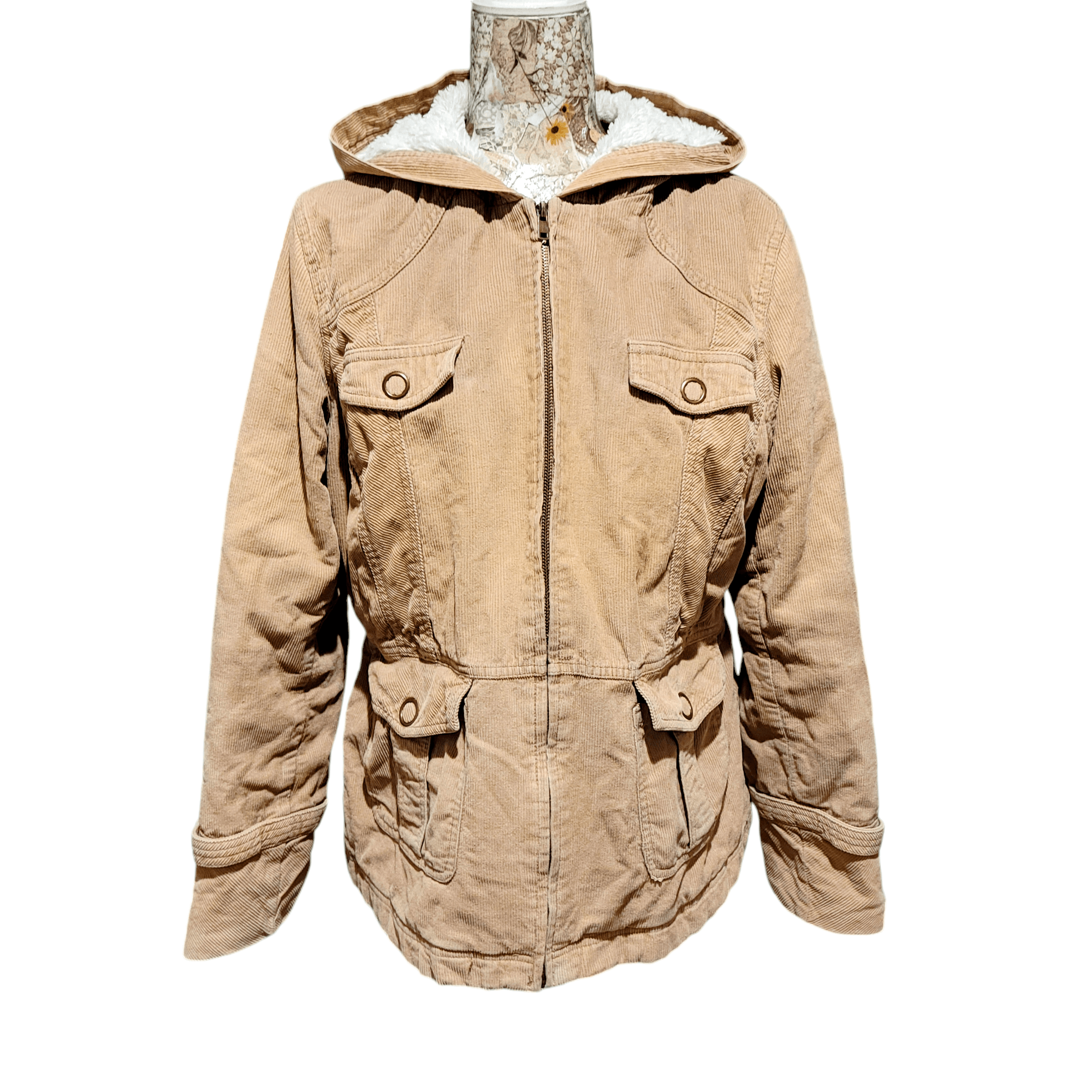 Sonoma Sonoma Soft Tan Corduroy Teddy Hooded Utility Cargo Jacket Size L / US 10 / IT 46 - 3 Thumbnail